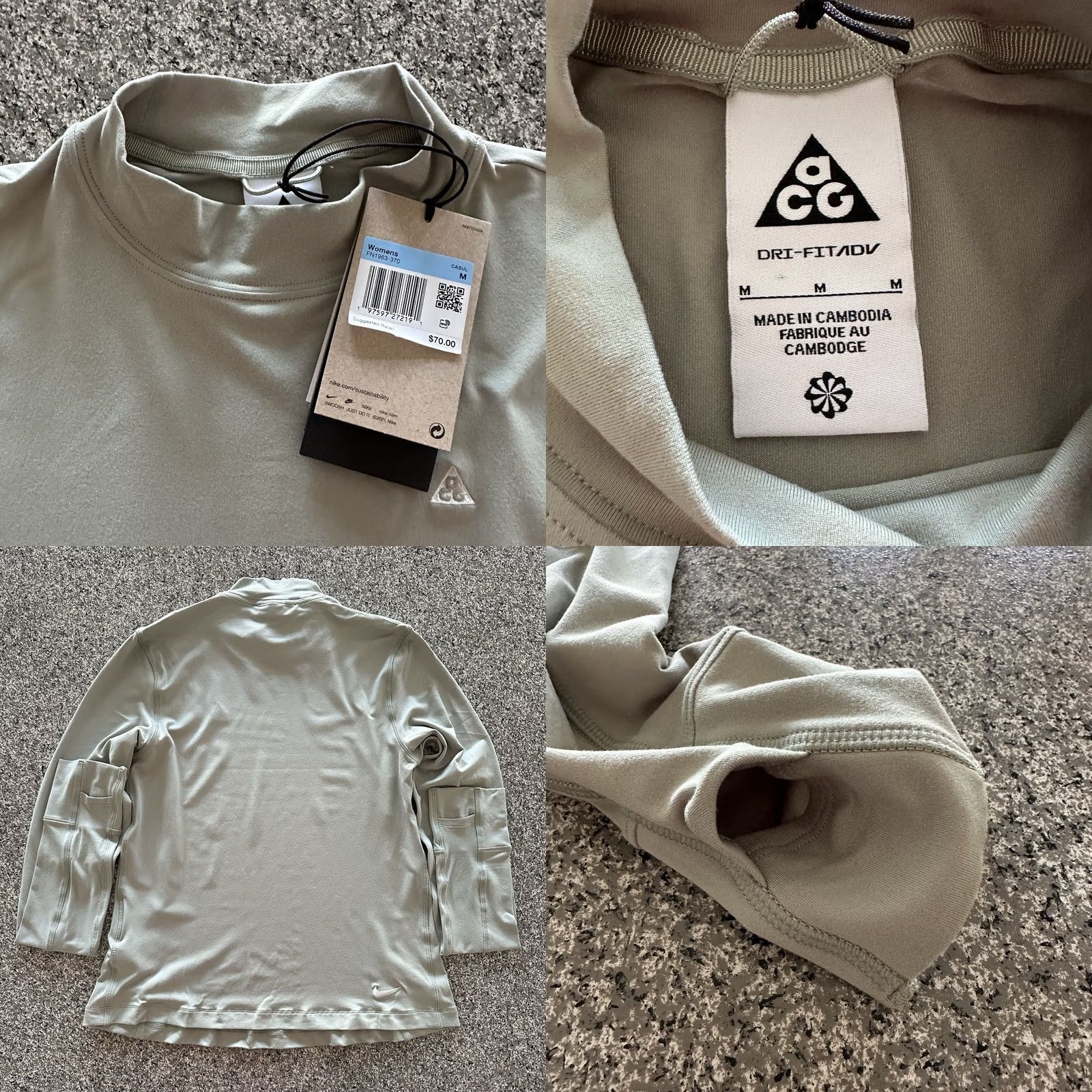 Nike ACG Nike ACG Shirt Womens M Dri-FIT ADV Long Sleeve Top Mock Goat Rocks Green 90s Rock Mens Womens Girls Boys Size M / US 6-8 / IT 42-44 - 8 Thumbnail