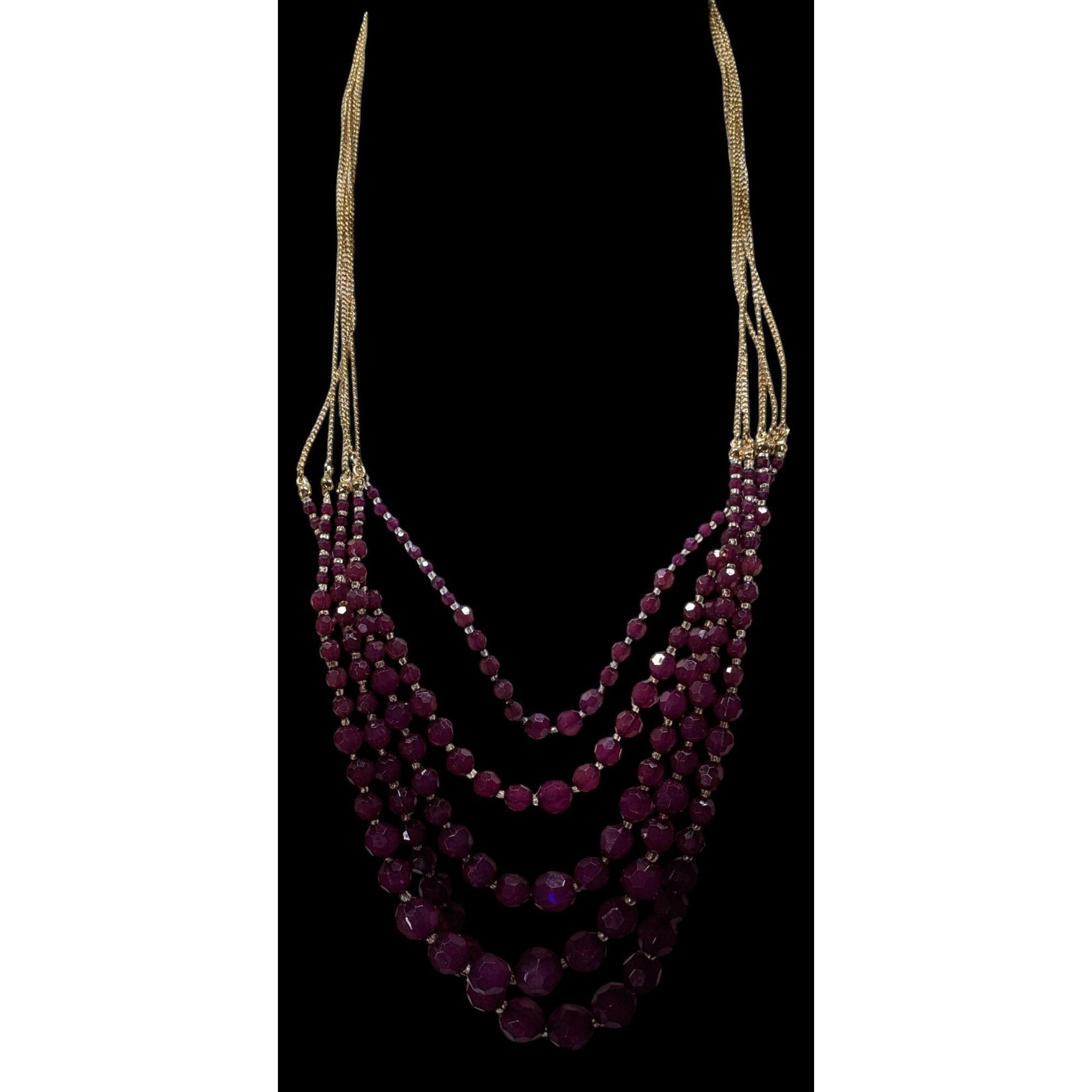 Other Elegant Layered Plum Purple Beaded Necklace On Gold Tone Cha Size ONE SIZE - 5 Thumbnail