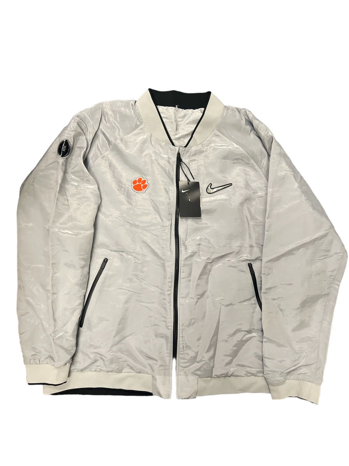 image of Nike Clemson National Championship Jackets Silver Super in Grey, Men's (Size 2XL)