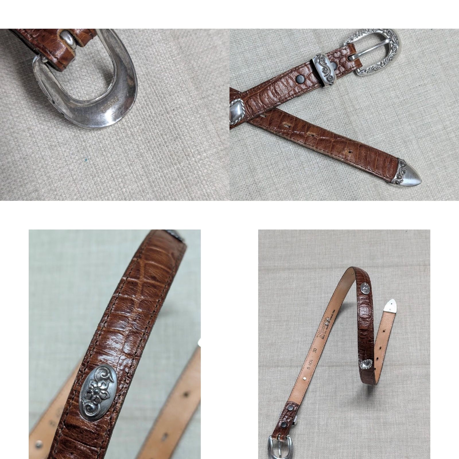 Vintage VINTAGE Nocona USA made concho belt 28 western leather brown crocodile alligator print belt Mens Size 28 - 8 Thumbnail
