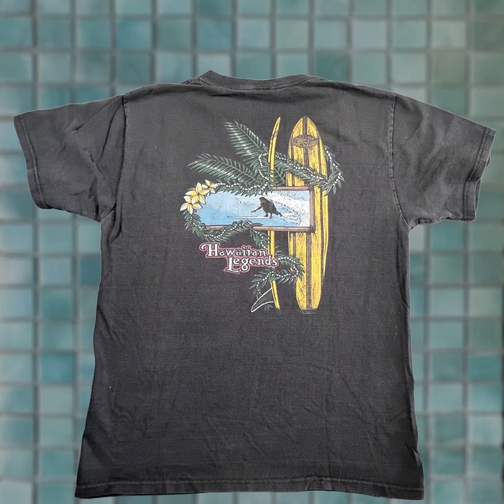 Hawaiian Legends Mens Black Graphic Surf Shirt Size Medium Surfing Hawaii Vintage