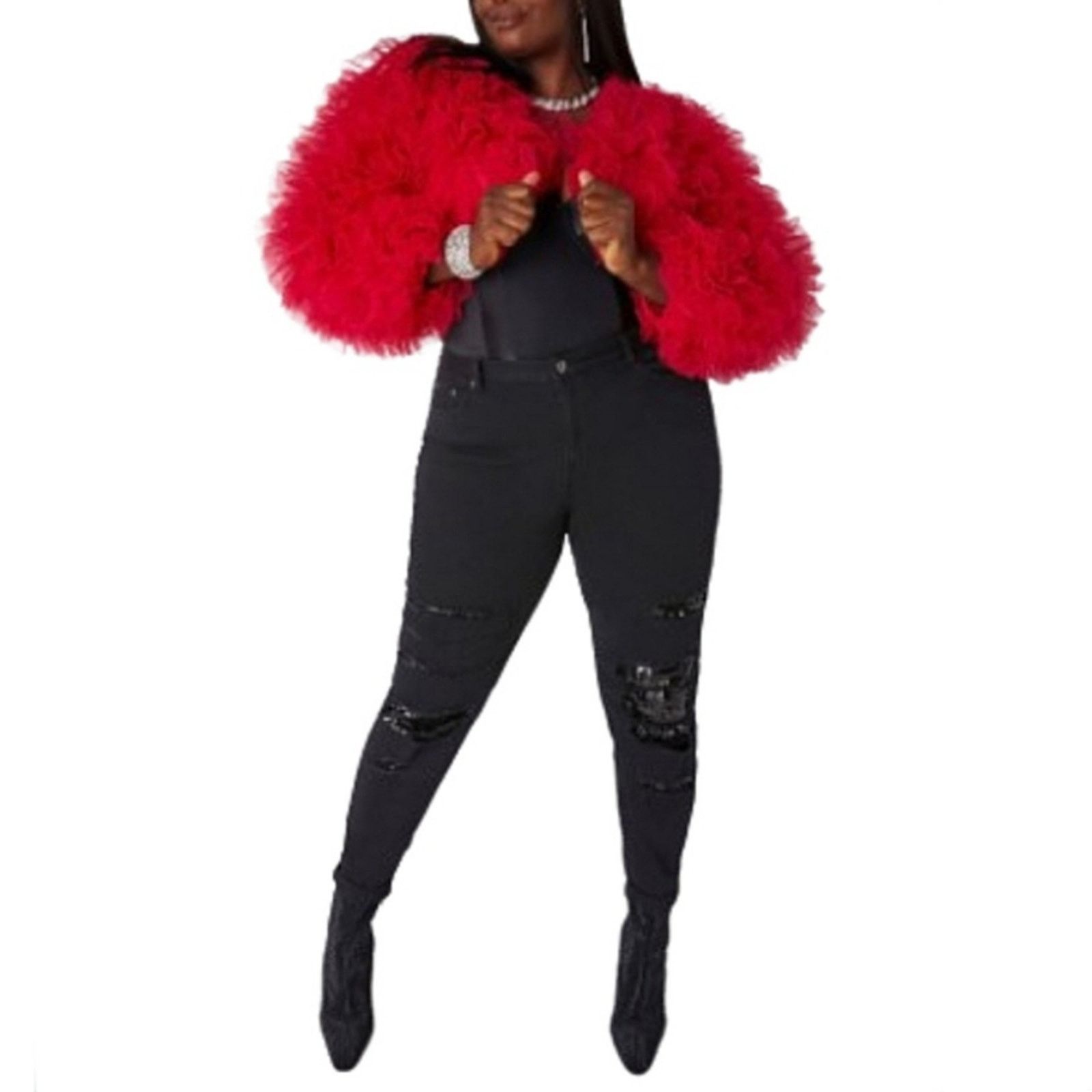 Other BRIGHT CHERRY RED ☆ FLUFFY TULLE ☆ CROPPED SHRUG ☆ 4x ☆ NWT Size 4XL / US 24-26 - 3 Thumbnail