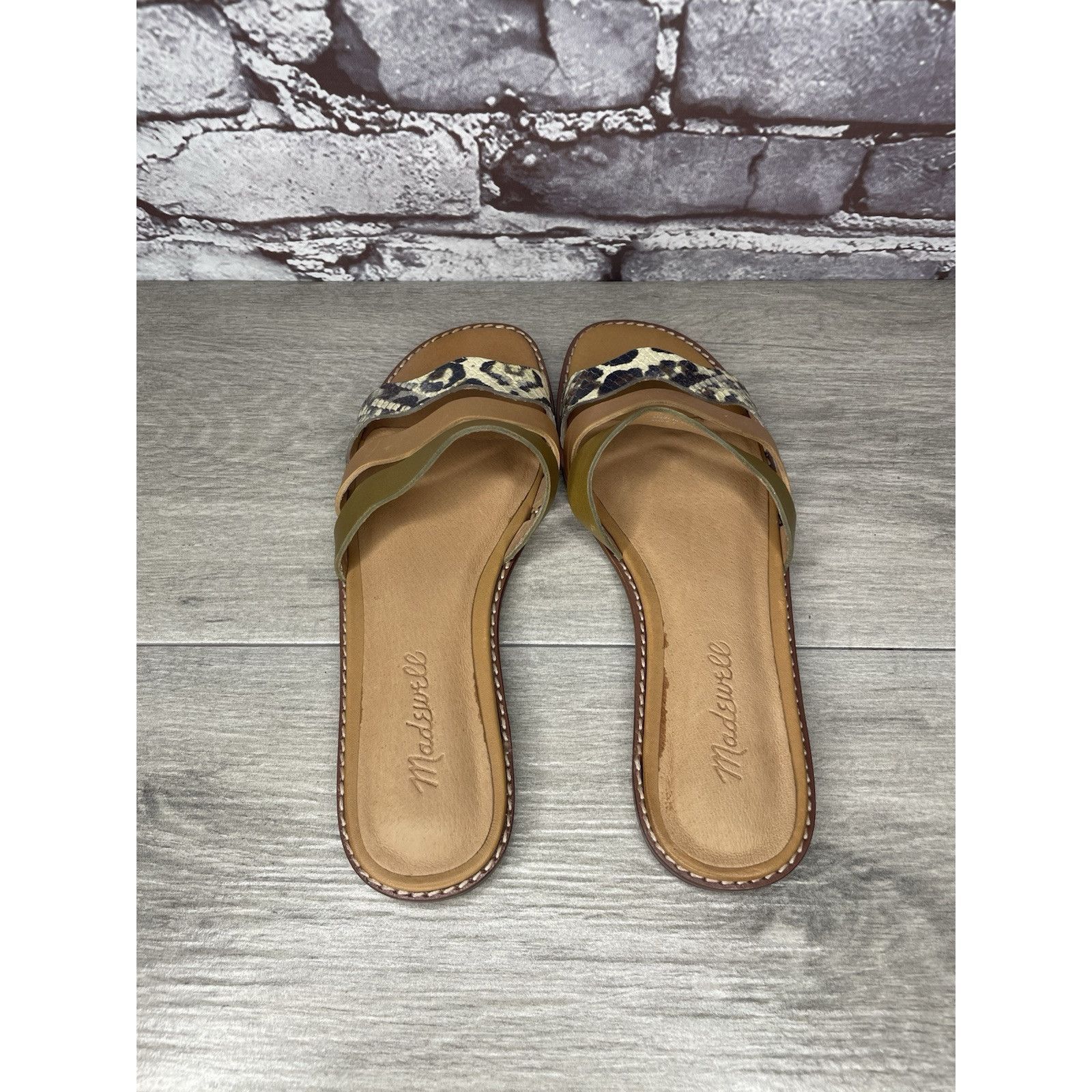 Madewell Madewell Brown Green Wavy Snake Embossed Leather Slides Flat Size US 6.5 / IT 36.5 - 5 Thumbnail