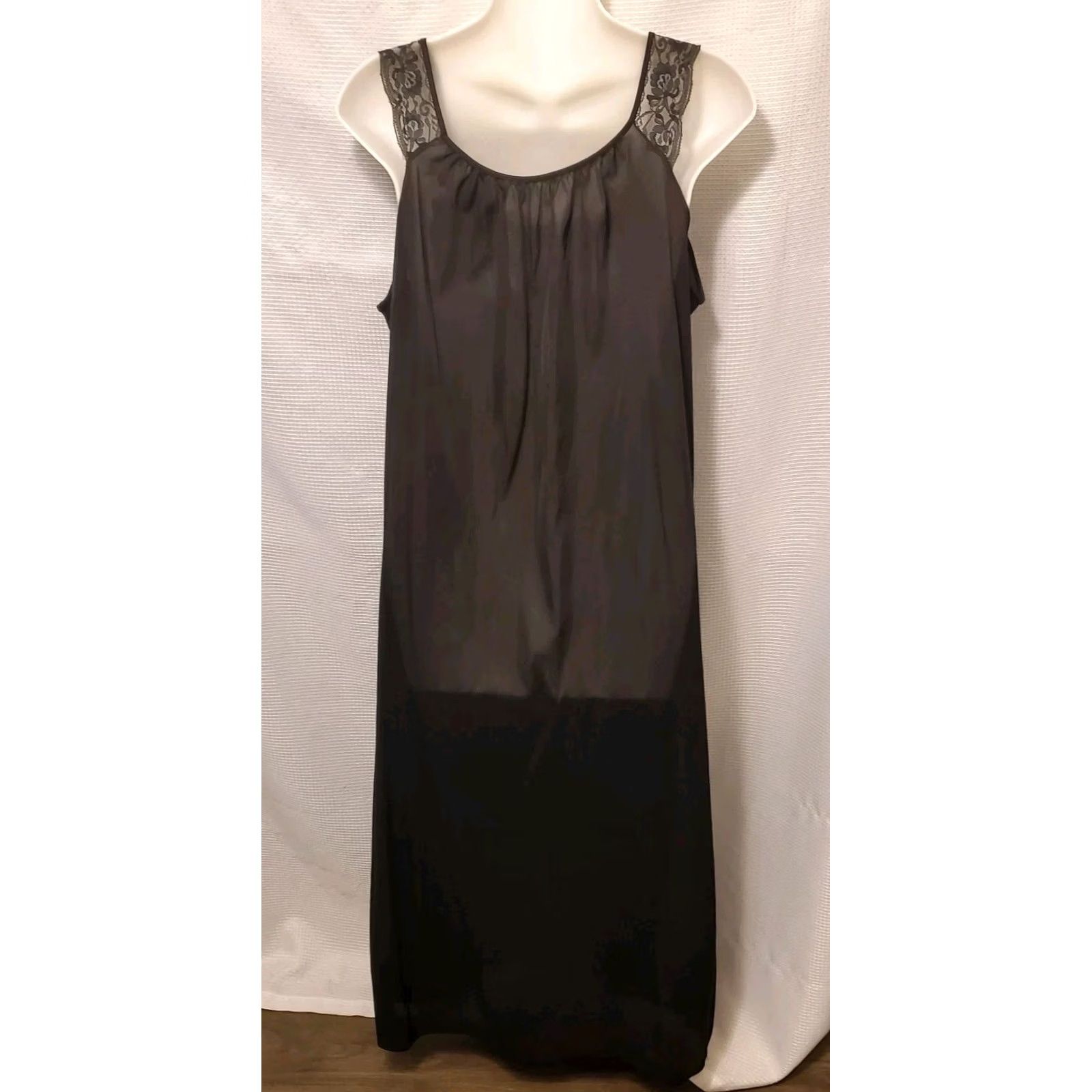 Vintage VINTAGE Berkliff Womens Maxi Slip Dress Lace Shoulder 1980s Black L Victorian Day Dress Mens Womens Girls Size L / US 10 / IT 46 - 3 Thumbnail