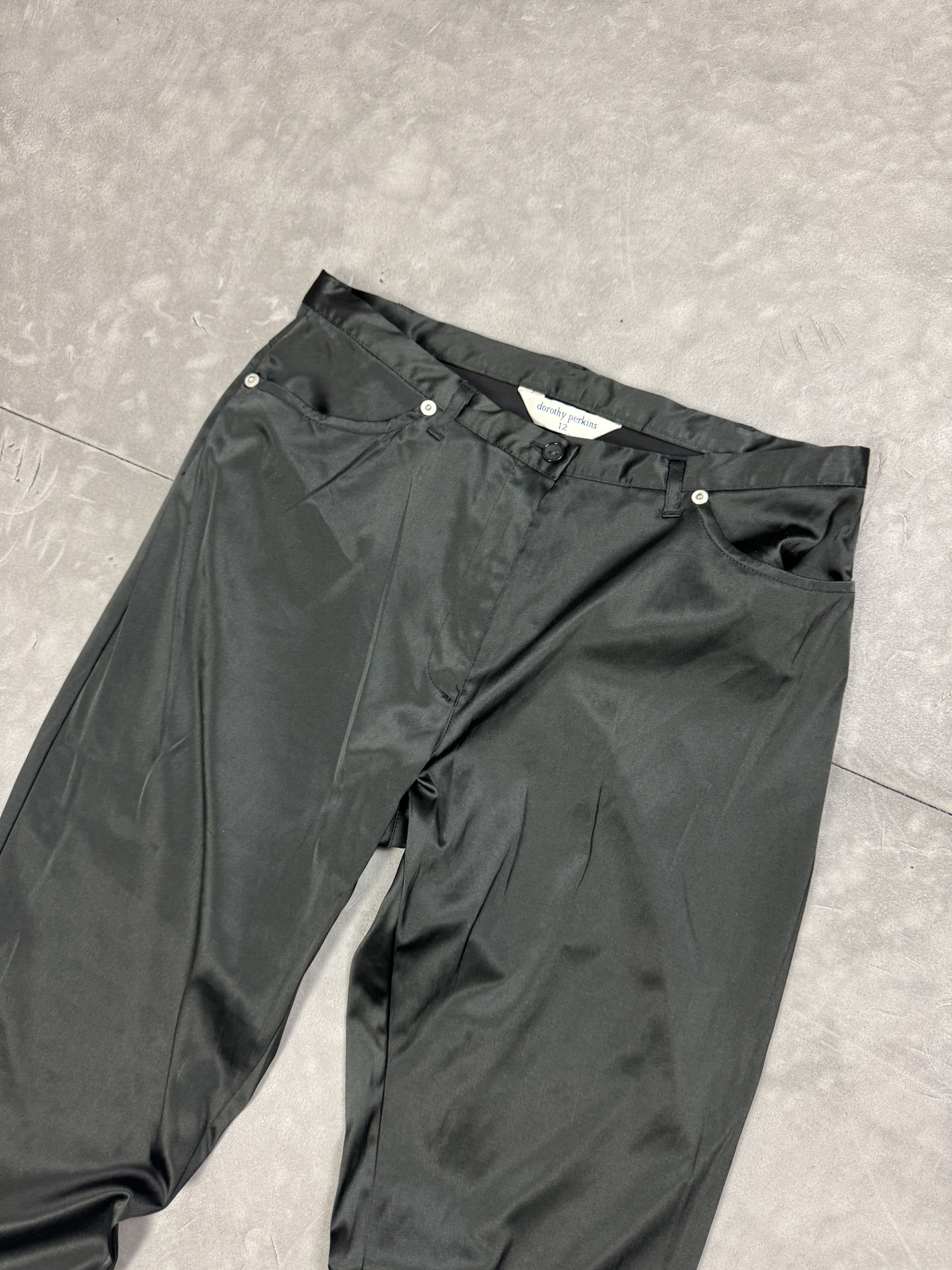 Vintage Dorothy Perkins Black Satin Loose Fit Pants Y2K (S) 90s 80s Size 30" / US 8 / IT 44 - 3 Thumbnail