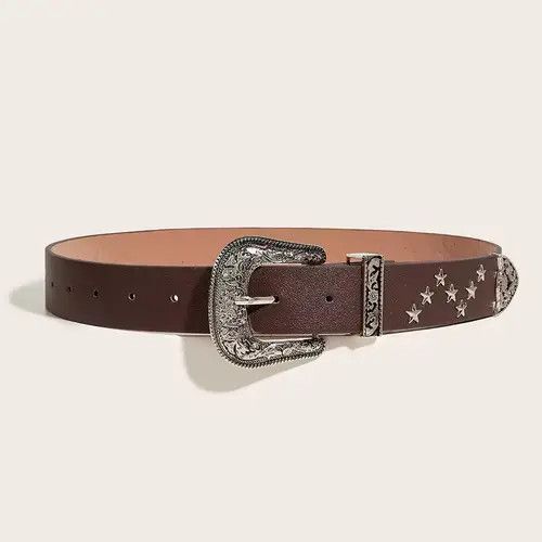 VIBE Brown american western cowboy boho star studded belt Size ONE SIZE - 3 Thumbnail