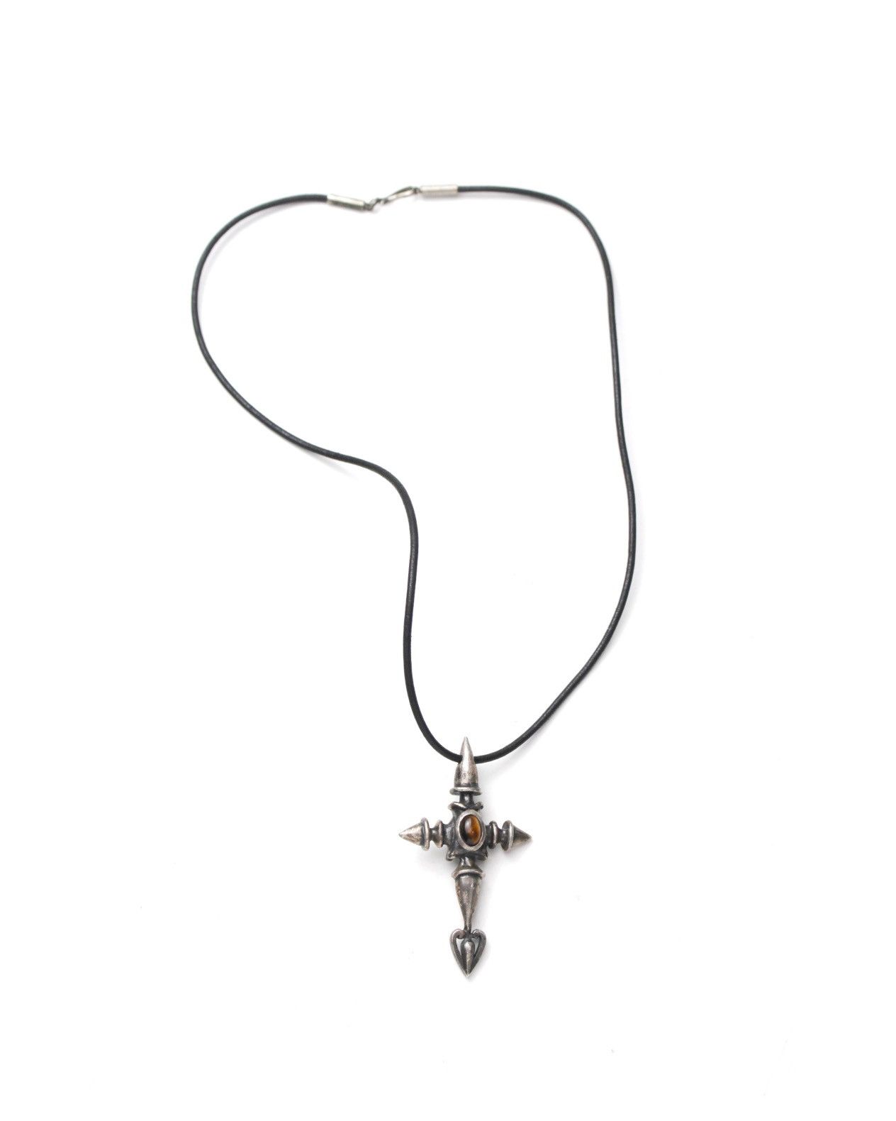 Vintage 2000S JAPANESE HANDMADE SILVER CROSS NECKLACE TIGER’S EYE Size ONE SIZE - 1 Thumbnail