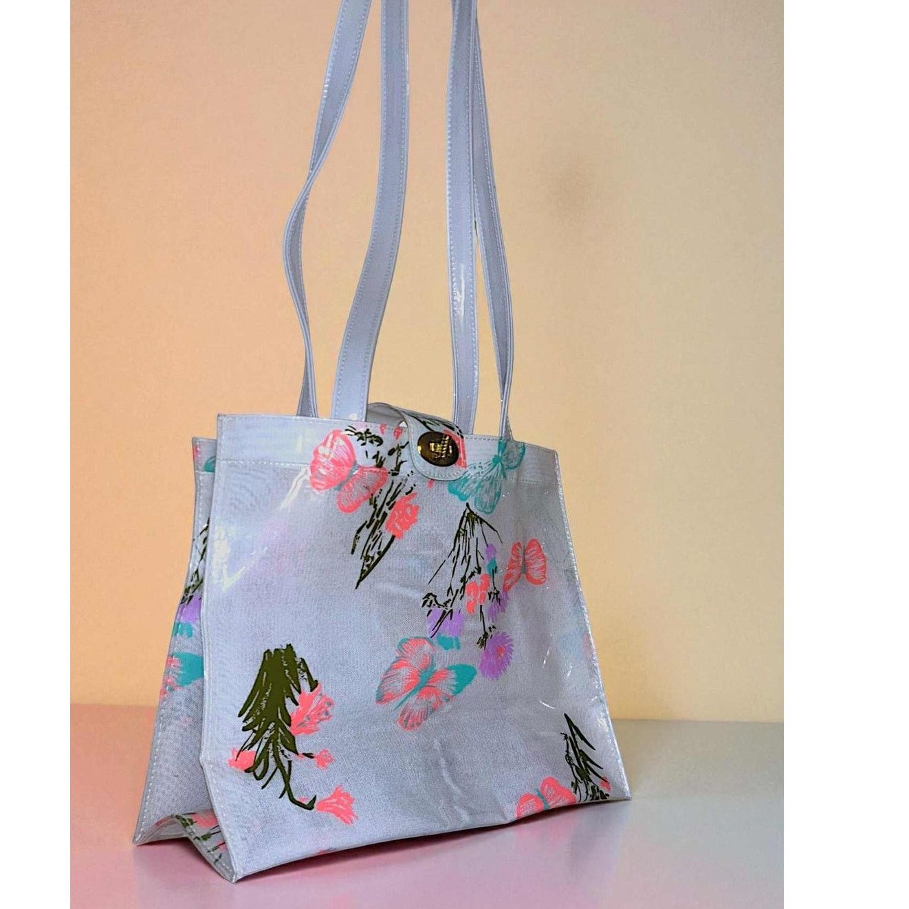 Other VINTAGE Y2K Floral PVC Tote Bag Double Handles Vinyl Purse Size ONE SIZE - 1 Thumbnail