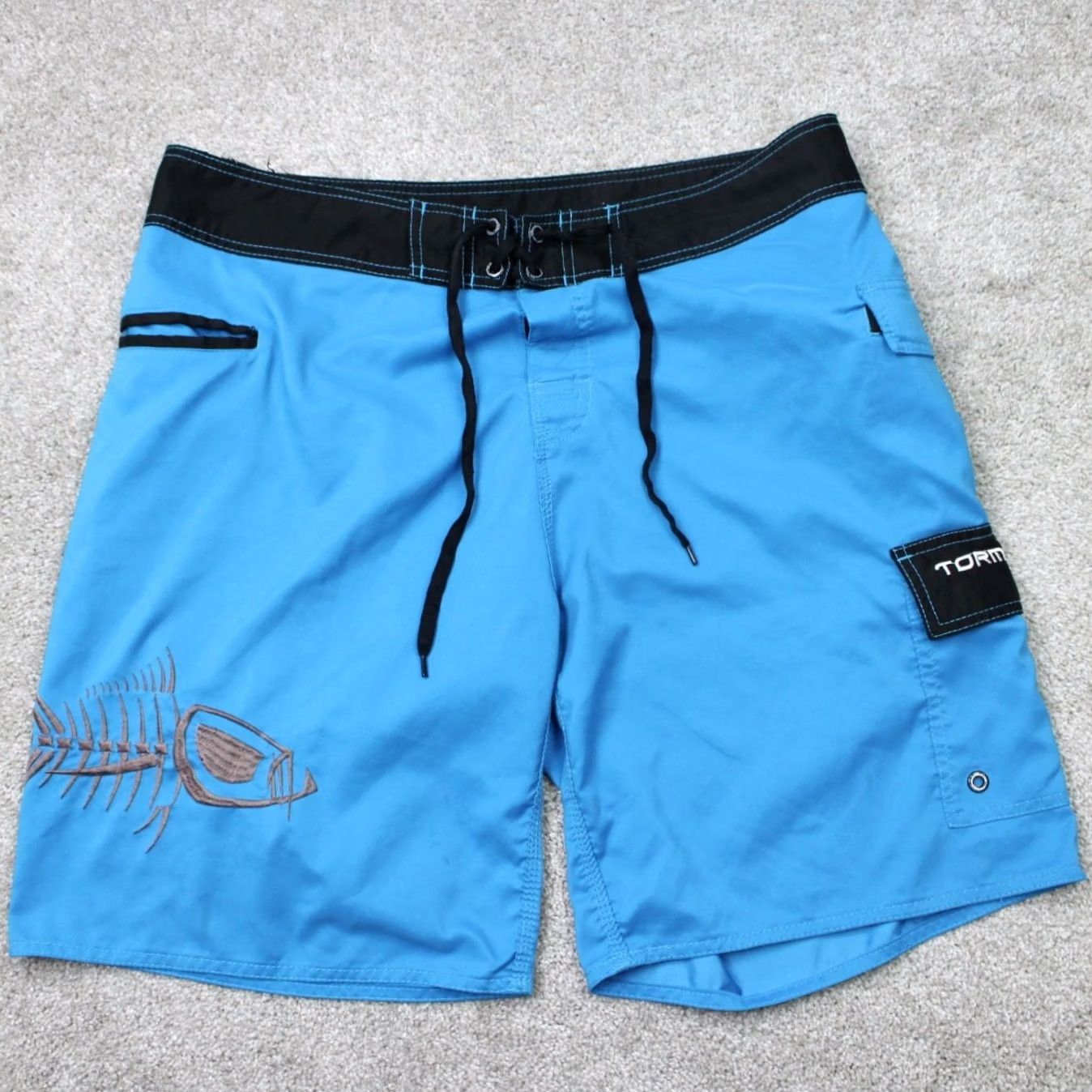 Vintage Tormenter Board Shorts Mens 36 Blue Hybrid Fish Skeleton Cargo Poly Swim Trunks Size US 36 / EU 52 - 2 Thumbnail