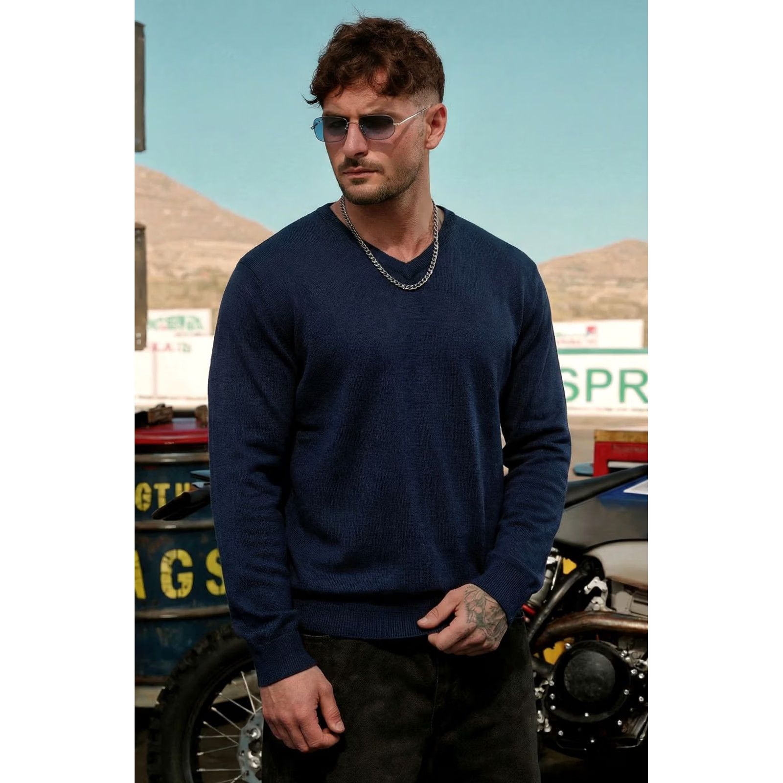 Hart Schaffner Marx Hart Schaffner Marx Sweater V-Neck Men 2XT Navy Wool Extra Fine Merino Pullover Long Sleeve Solid Knit Classic Luxury Big & Tall Size US XXL / EU 58 / 5 - 2 Thumbnail