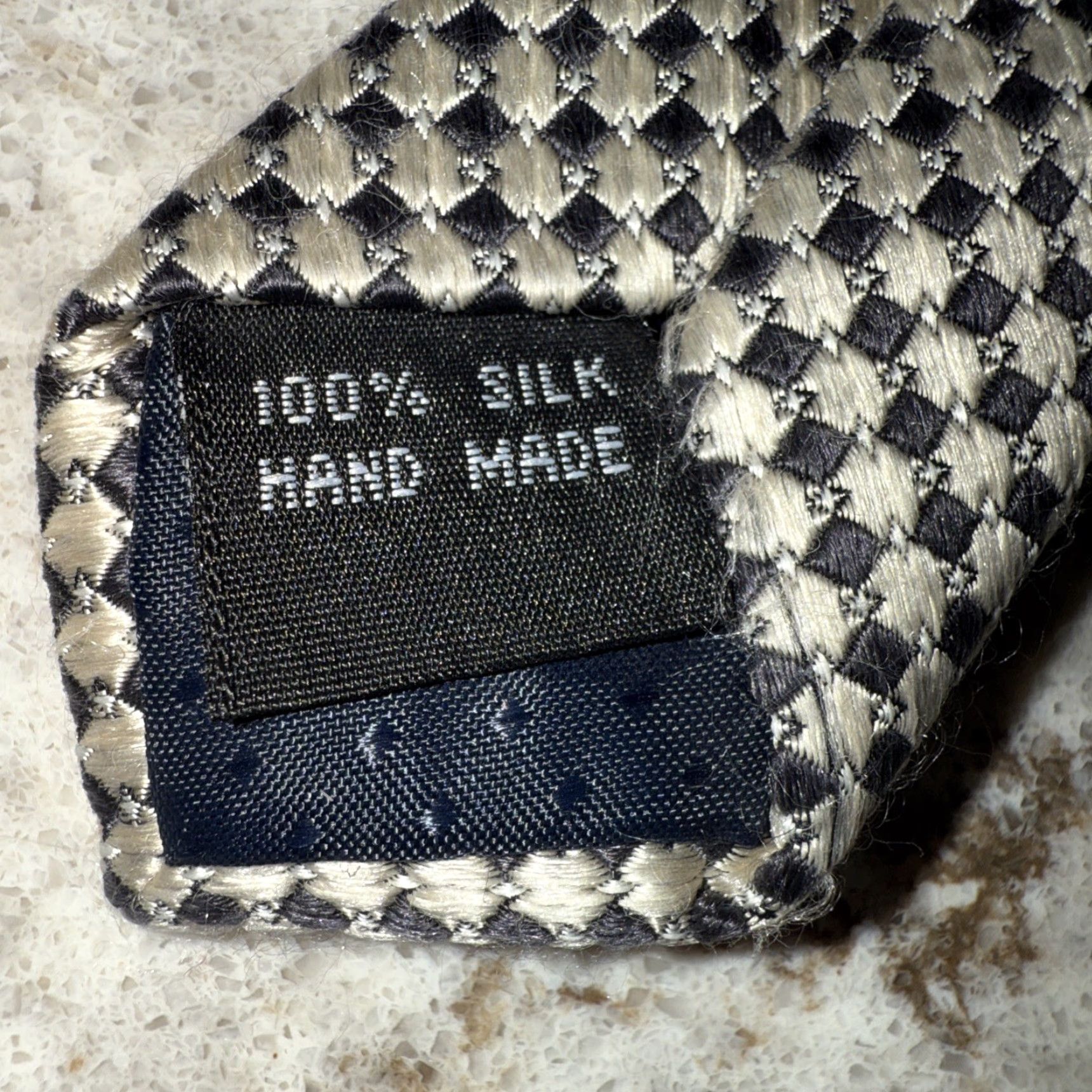 Vintage Bruno Piattelli Dark Gray & Cream Geometric Checkered Silk Tie Handmade Men 57-60" Size ONE SIZE - 4 Thumbnail