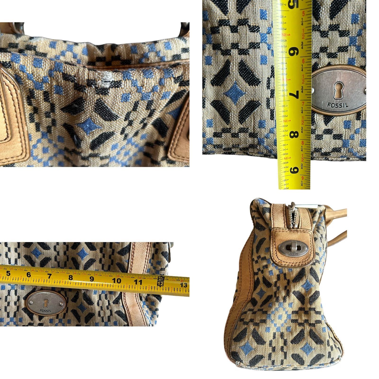 Fossil Fossil Marlow Satchel Fabric Leather Black Blue Accent Purse Handbag Women’s Size ONE SIZE - 8 Thumbnail