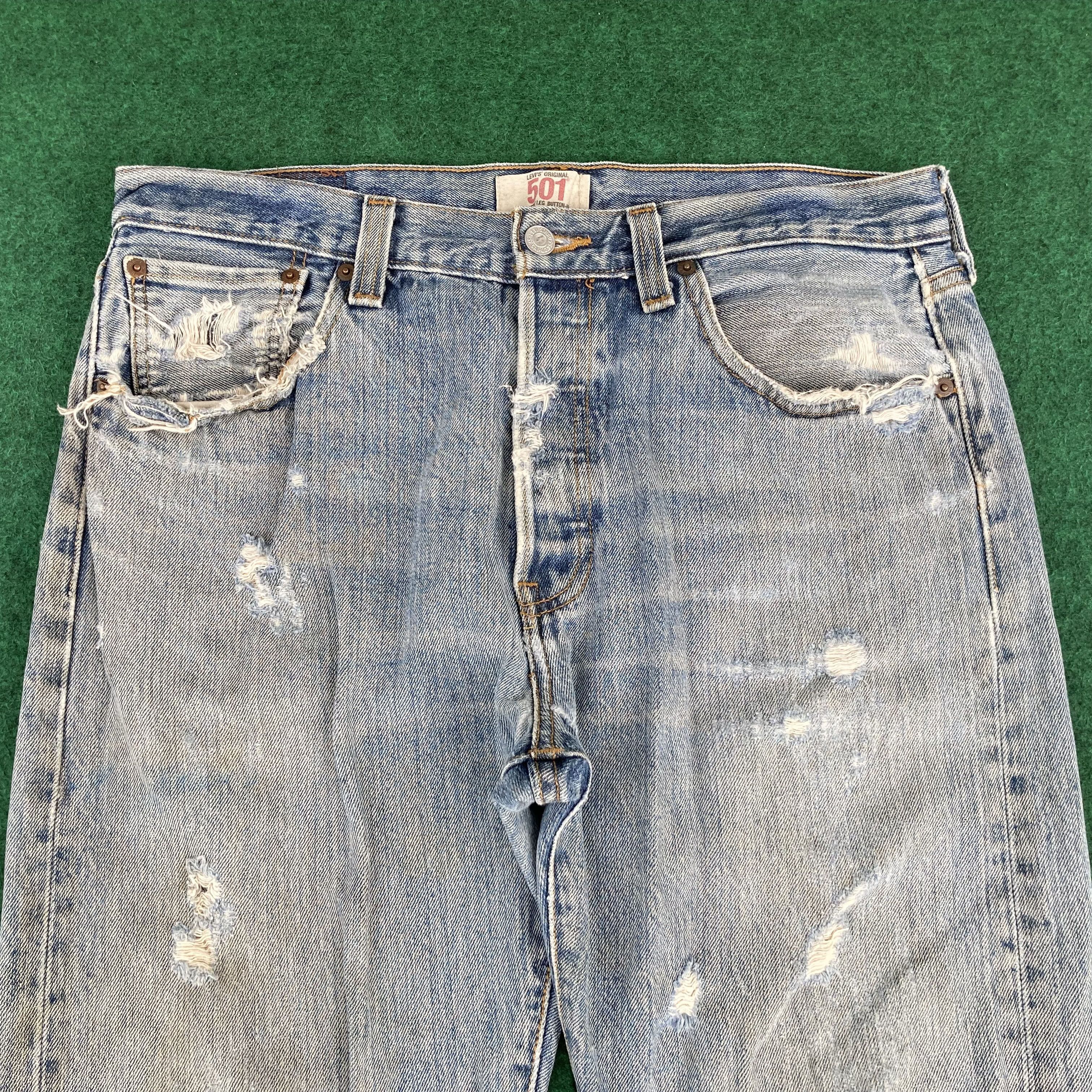 Levi's × Vintage Vtg Levis 501 Ripped Stains Button Fly Blue Denim Jeans Size US 34 / EU 50 - 3 Thumbnail