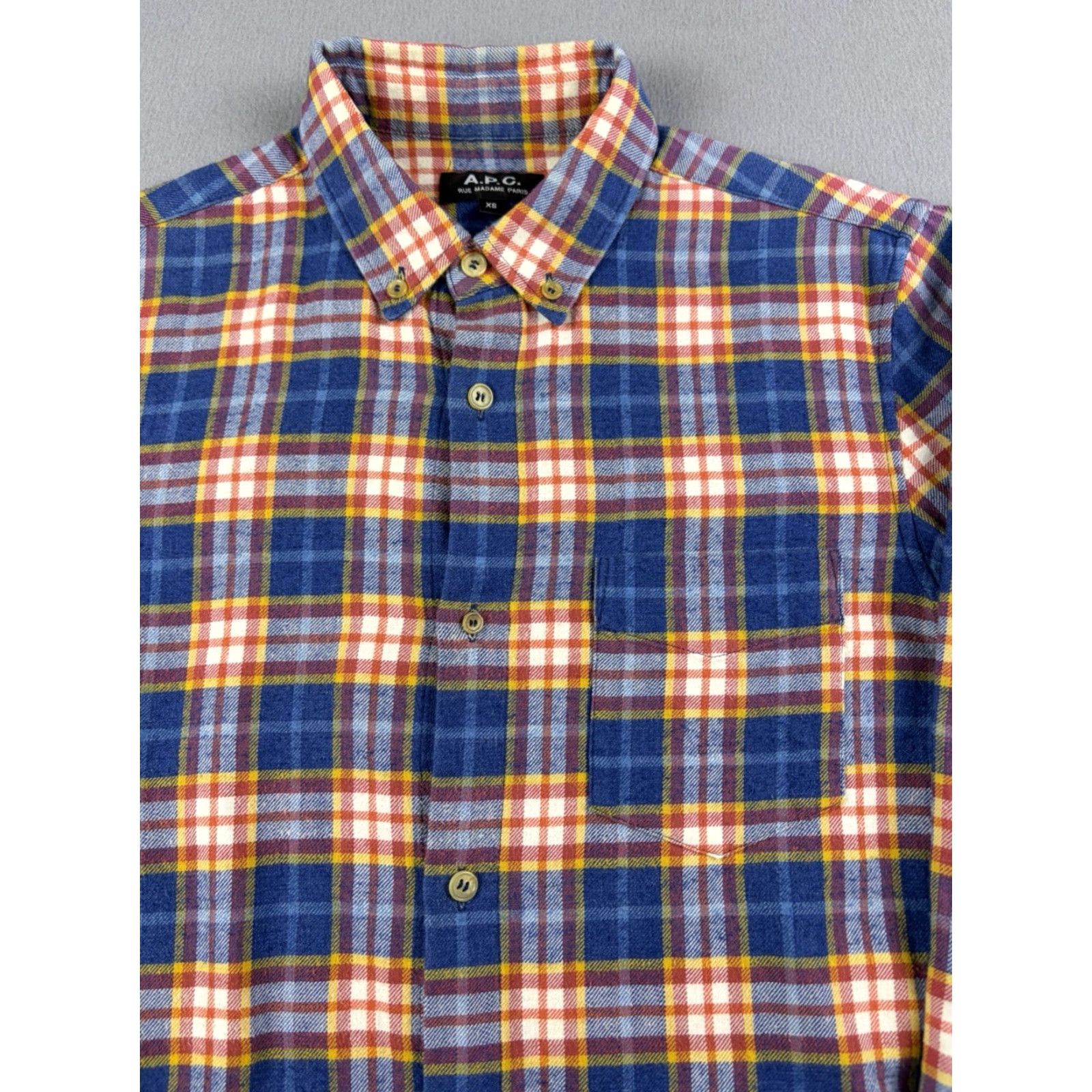Vintage VINTAGE APC Rue Madame Paris Shirt Mens XS Blue Plaid Heavy Flannel Button Up Size US XS / EU 42 / 0 - 2 Thumbnail