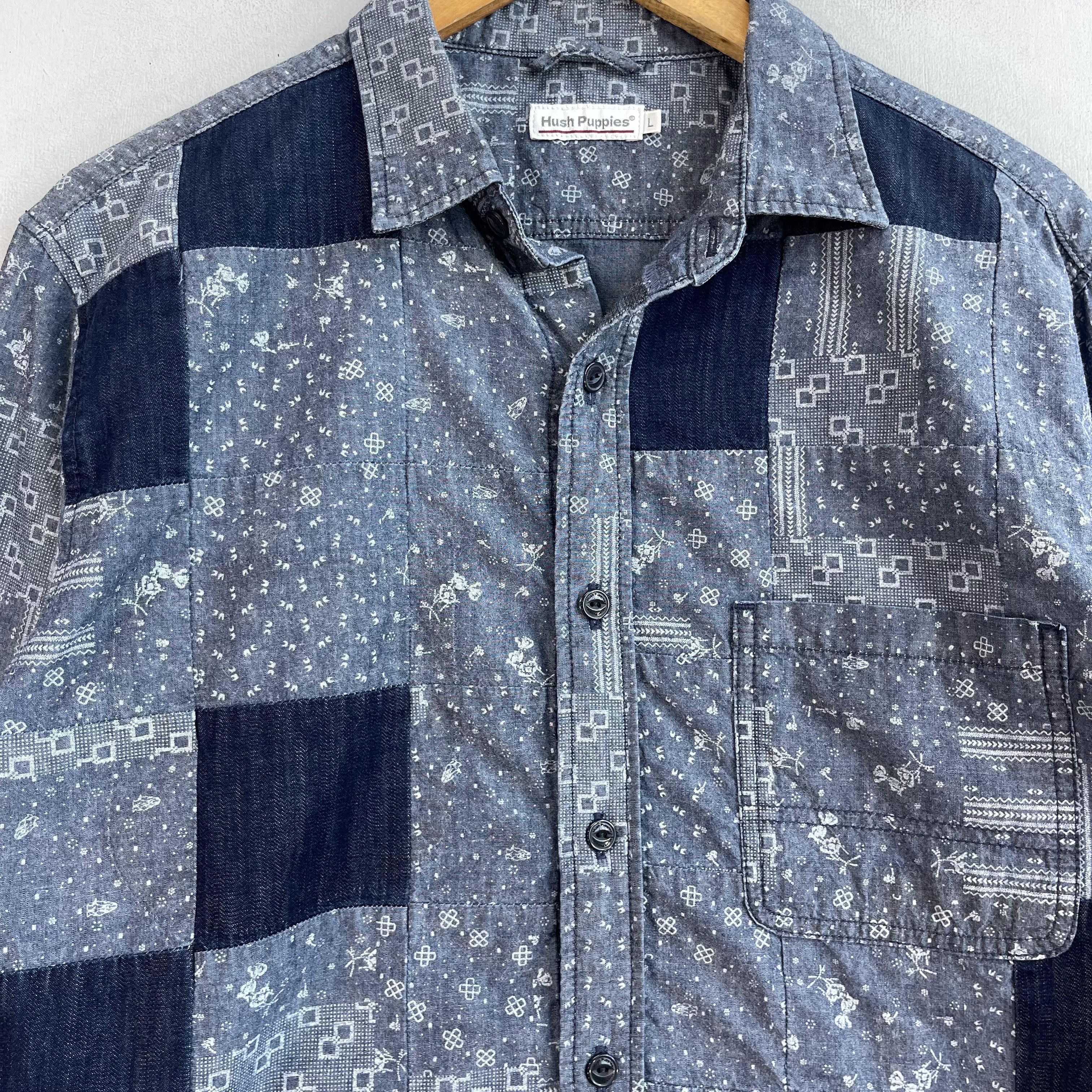 Japanese Brand × Vintage Vintage Patchwork Reconstruct Flannel Denim Button Up Size US M / EU 48-50 / 2 - 2 Thumbnail