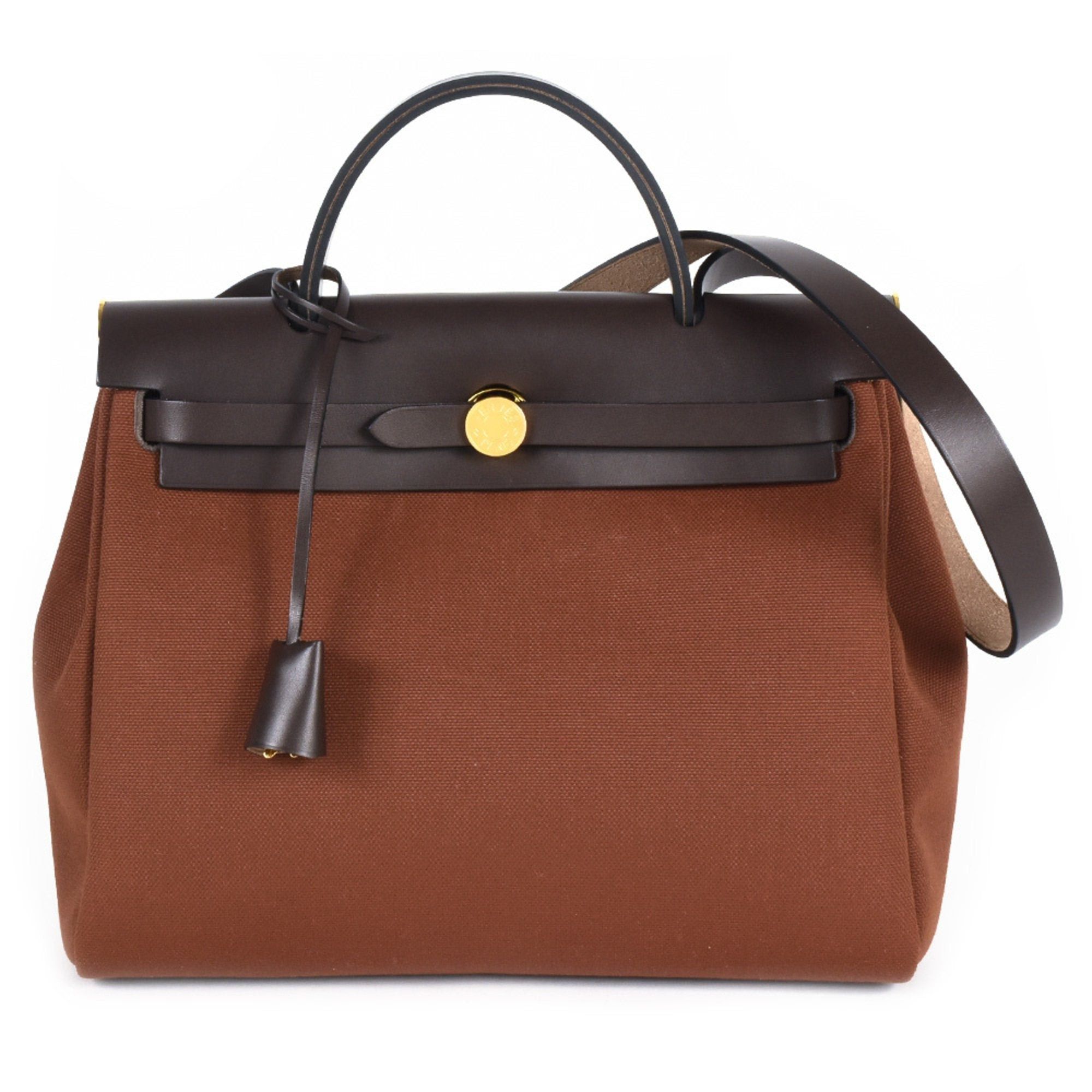 image of Hermes Airbag Zip Pm Handbag Canvas Leather B Stamp [Manufactured In 2023] Brown Shoulder Bag, Wome