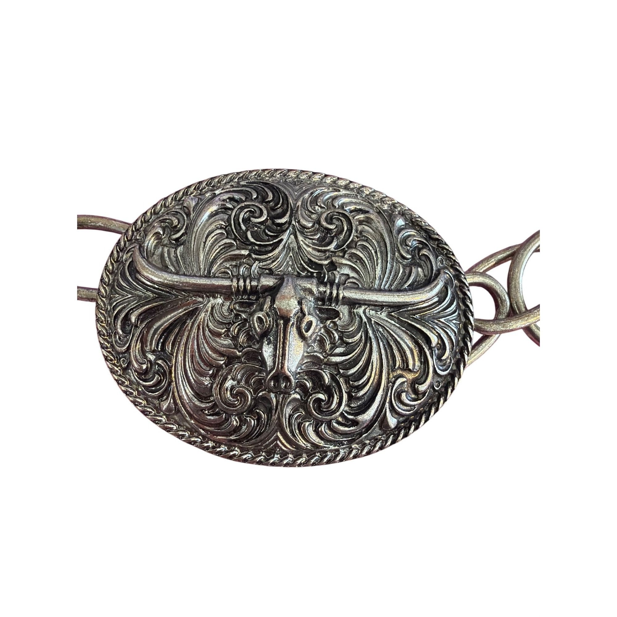 Other Vintage Western Silver Tone Belt Ornate Longhorn Buckles Con Size ONE SIZE - 2 Thumbnail