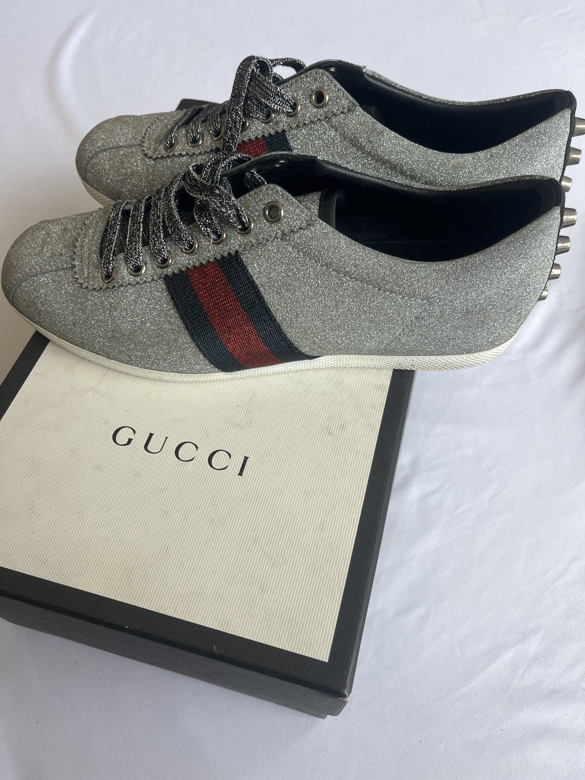Gucci Gucci Men’s Bambi Web silver sneakers Size US 10 / EU 43 - 4 Thumbnail
