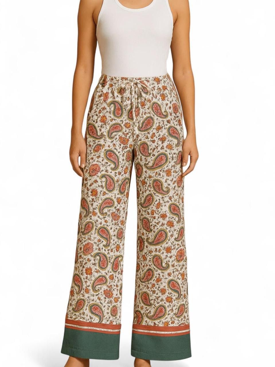 Liu Jo Liu Jo Milano Drawstring Paisley Wide-Leg Pants – Size Small Size 27" / US 4 / IT 40 - 1 Thumbnail