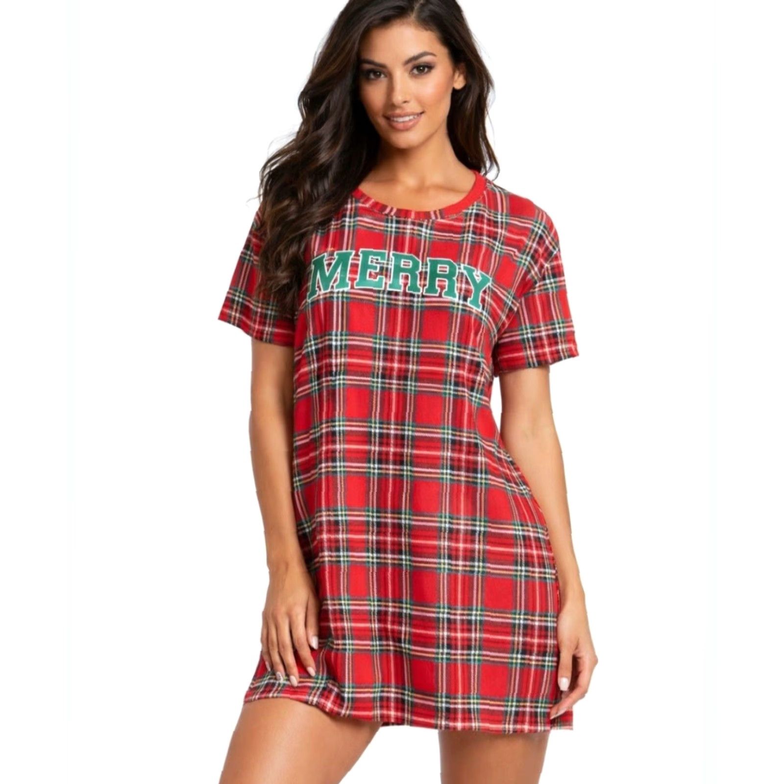 Vintage Joyspun Sleep Shirt Womens 2X-3X Red/Green Plaid Pockets Stretchy Size XXL / US 16-18 / IT 52-54 - 2 Thumbnail