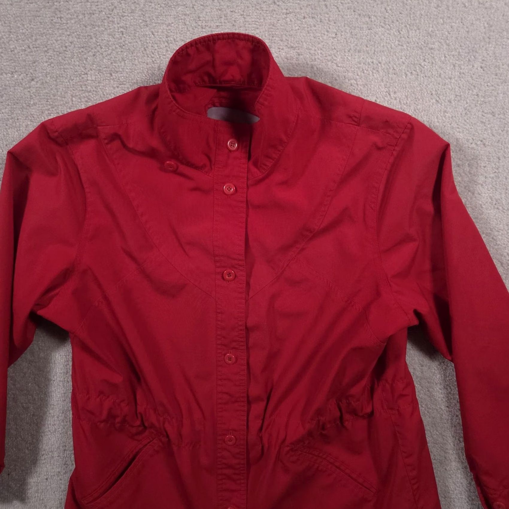 London Fog VINTAGE London Fog Women's Coat Rain Coat Red 12 Regular Waist Cinch Drawstring Hooded Full Zip Pockets Zipper Buttons Elastic Waist Lined Britches? Size XL / US 12-14 / IT 48-50 - 3 Thumbnail