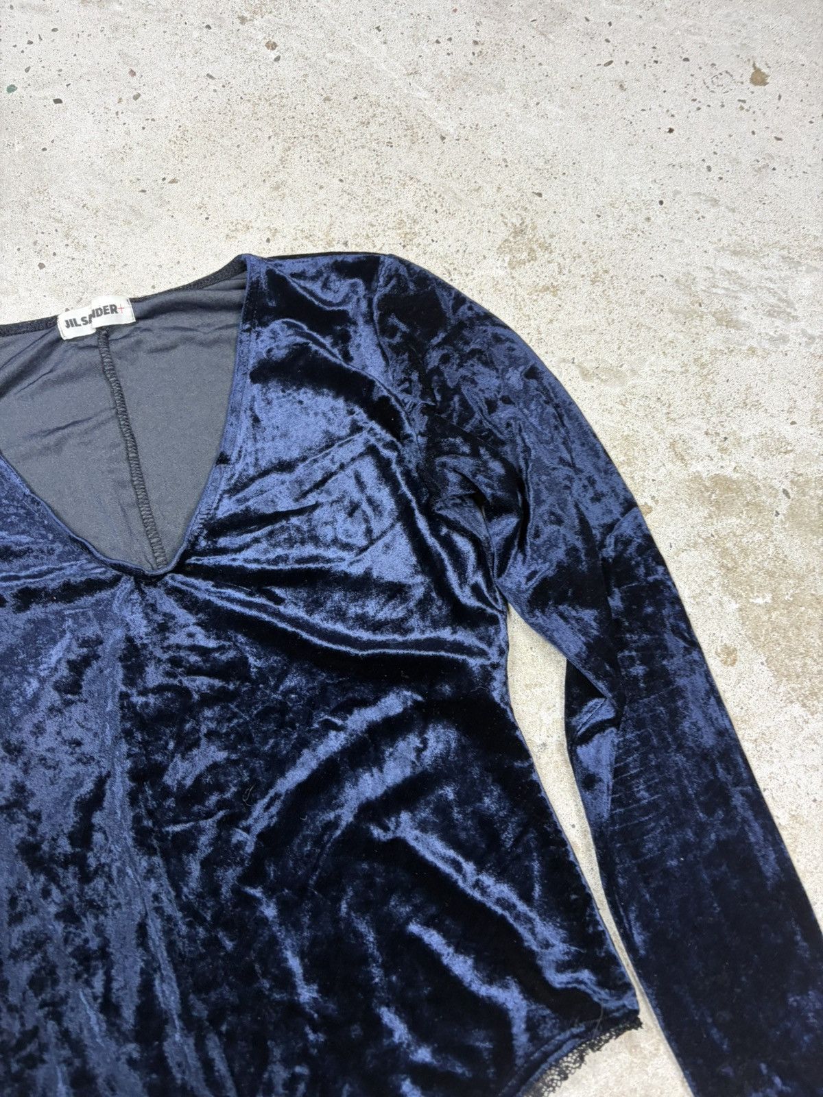 Jil Sander Vintage 90s Jil Sander + Navy Velvet V Neck Body Top Size M / US 6-8 / IT 42-44 - 7 Thumbnail
