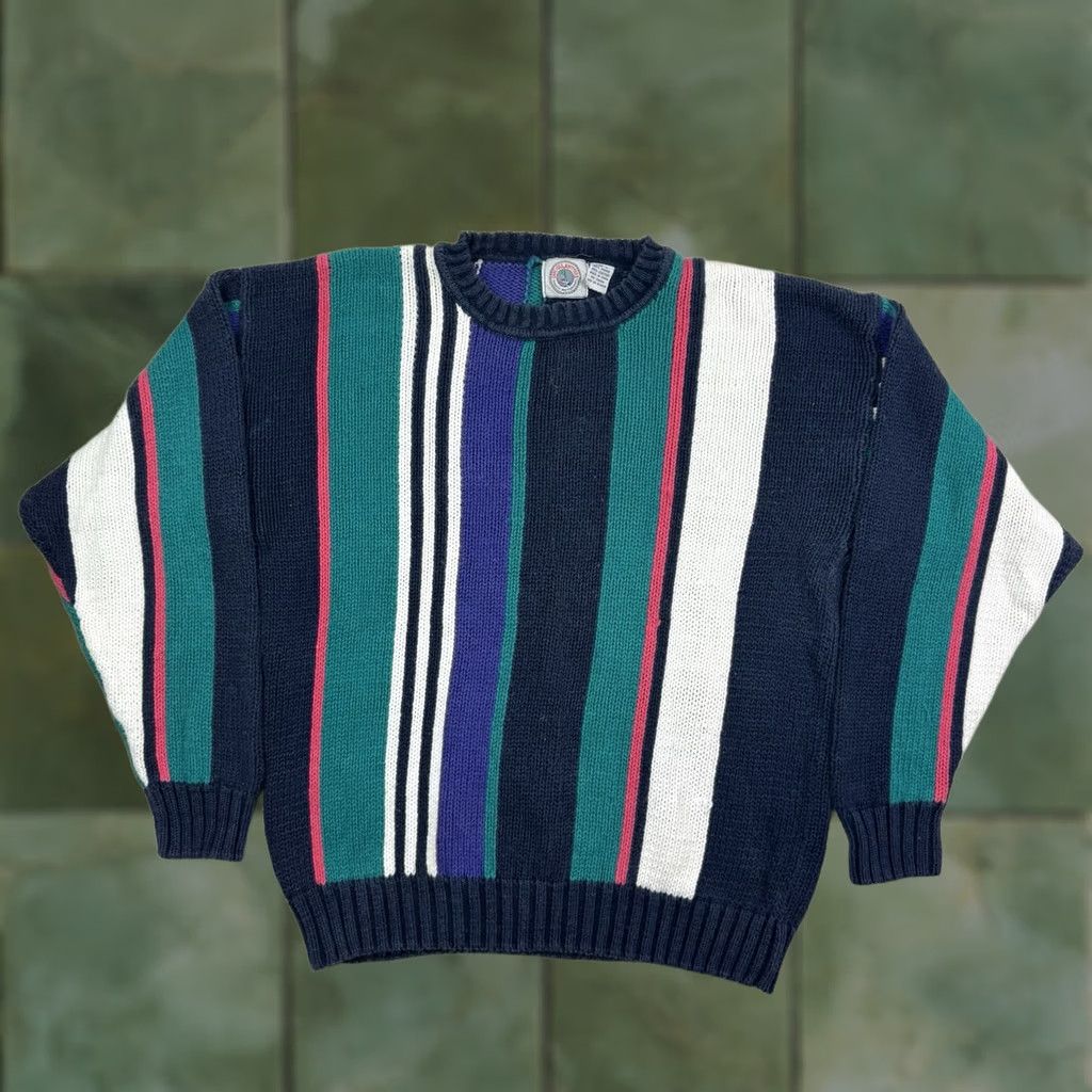 Vintage VINTAGE Cape Isle Knitters Chunky Sweater Adult Large Striped Heavyweight 90s Size US L / EU 52-54 / 3 - 1 Thumbnail