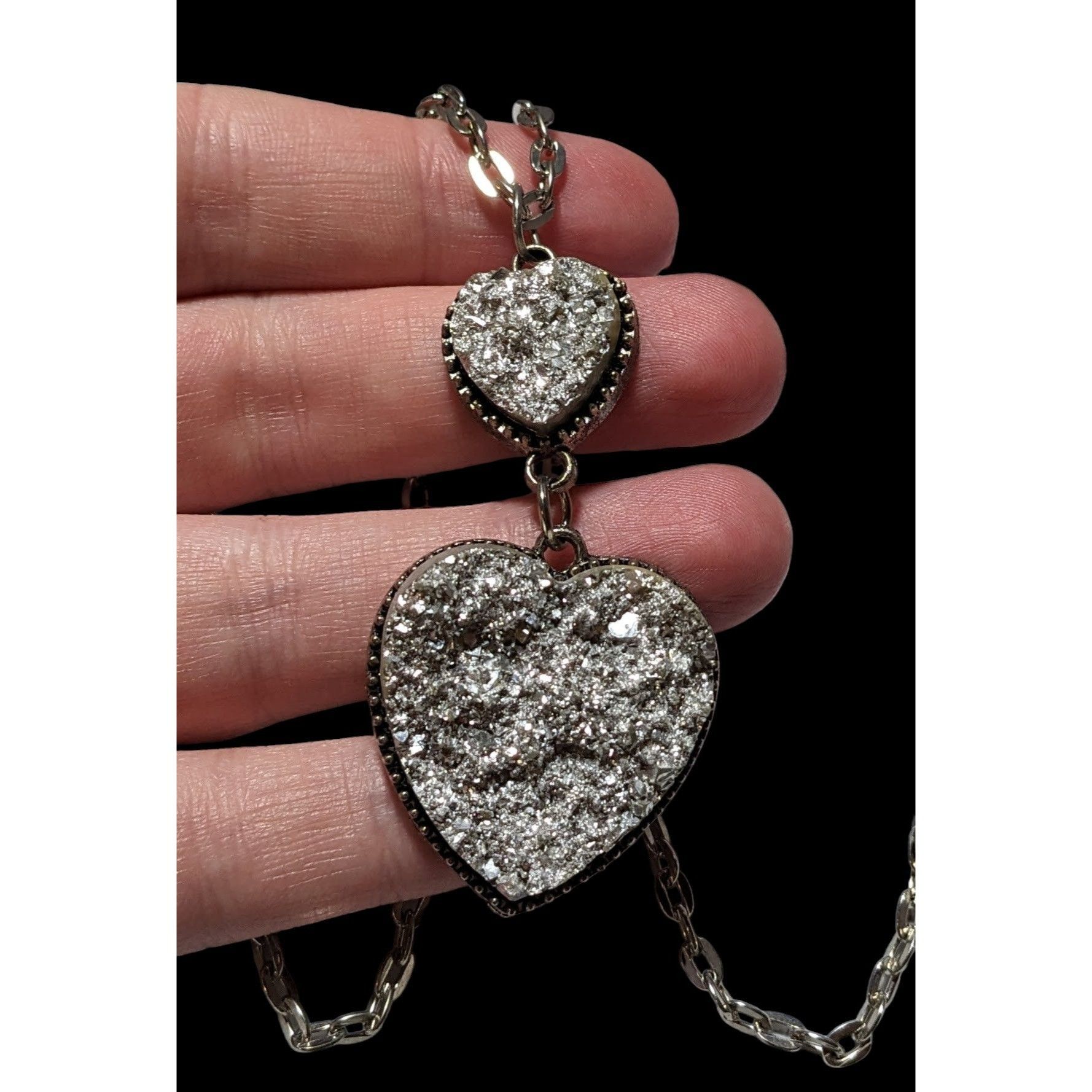 Other Silver Druzy Double Heart Necklace Size ONE SIZE - 2 Thumbnail