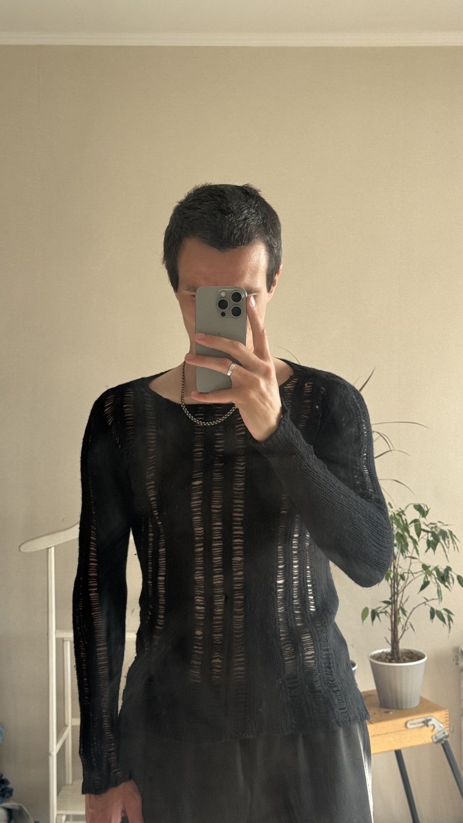 If Six Was Nine Archive Helmut Lang LGB cdg Style Wool Knit Mesh Raw Sweater Size US S / EU 44-46 / 1 - 6 Thumbnail