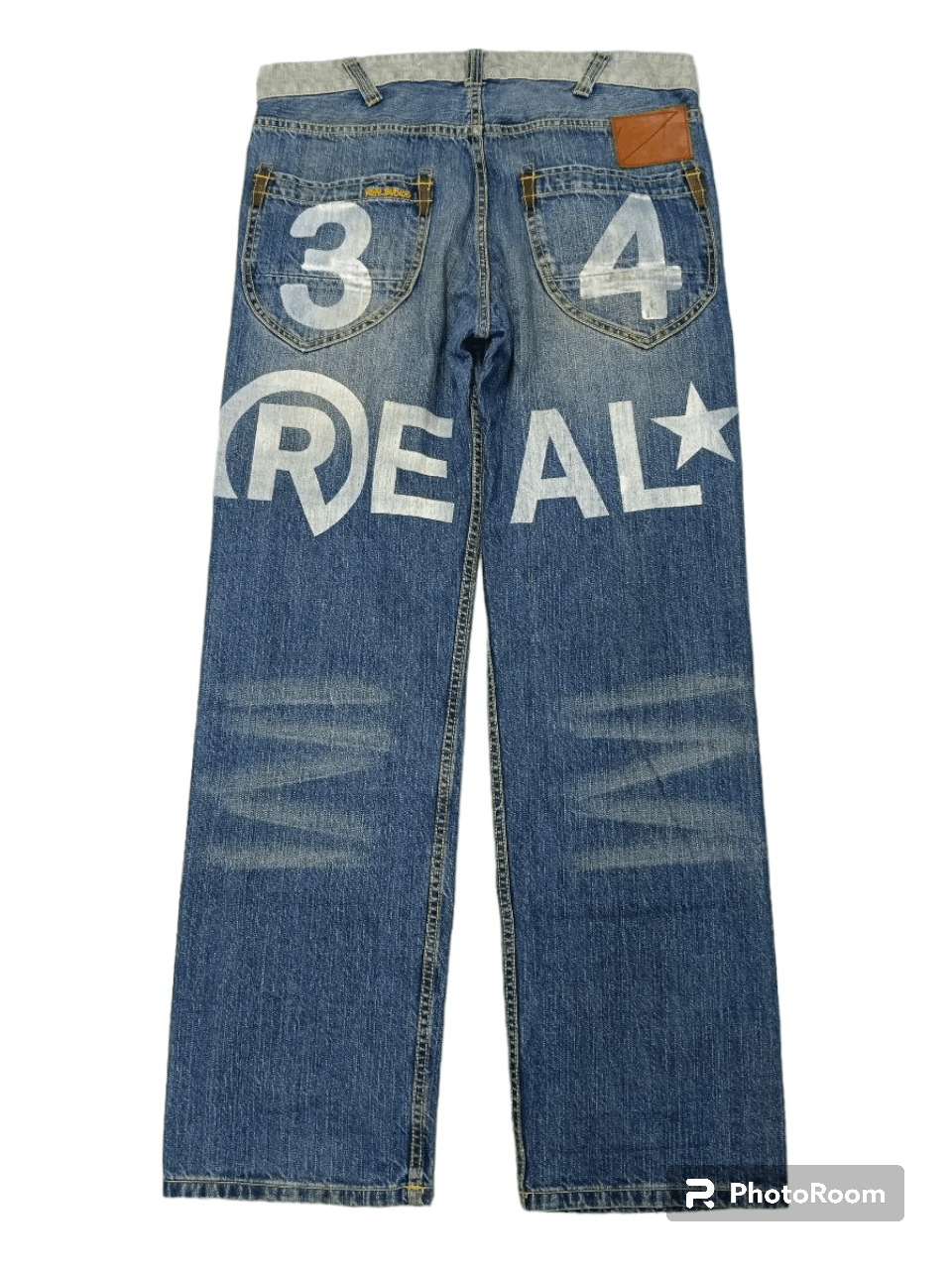 image of Distressed Denim x Hype Sick Spellout Real B Voice Denim Pants in Blue Distressed, Men's (Size 34)