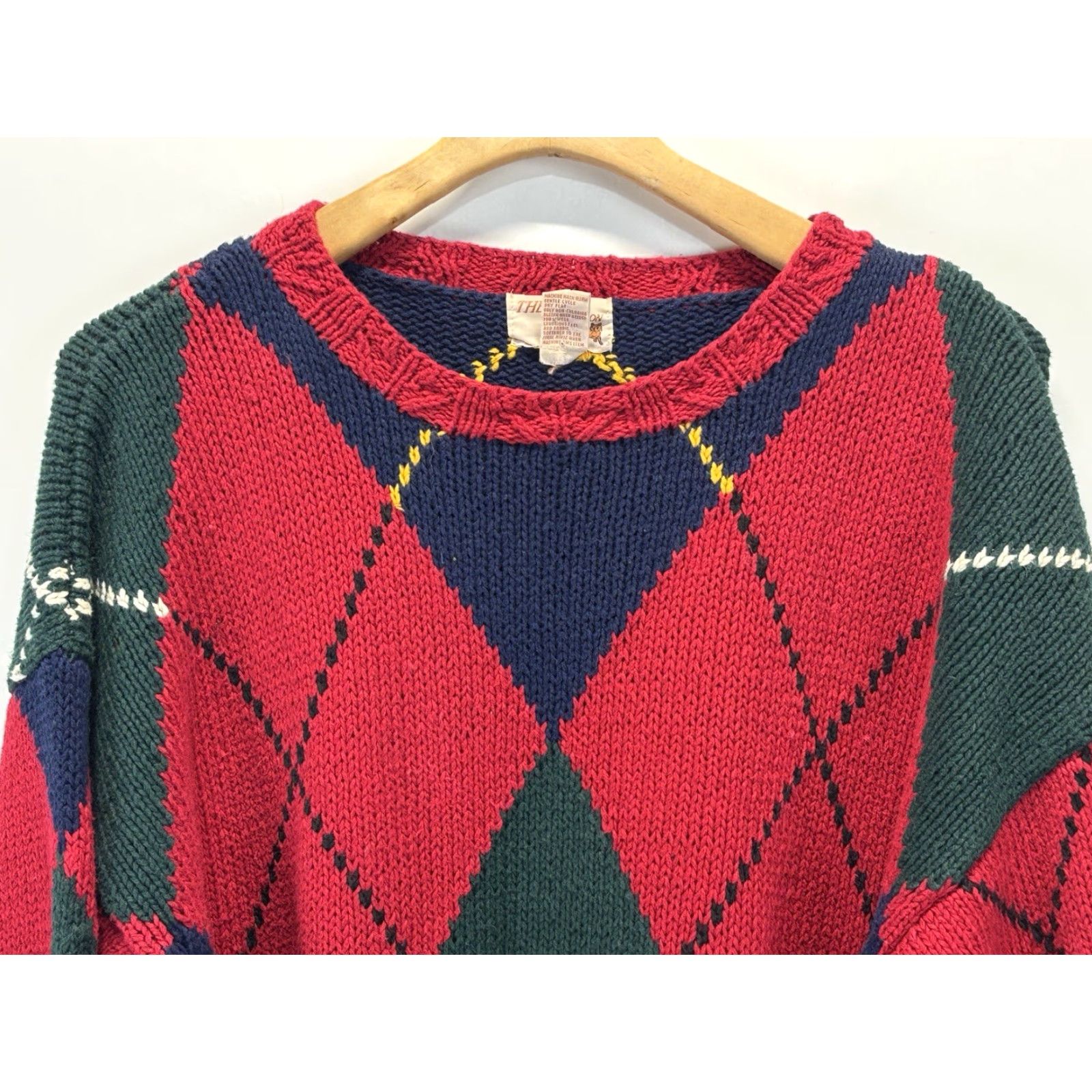 Vintage VINTAGE The Fox Collection Argyle Sweater XL Mens Red Preppy Heavyweight Grandpa Crew Neck Pullover Knit Chunky-Cotton Blend Size US XL / EU 56 / 4 - 2 Thumbnail