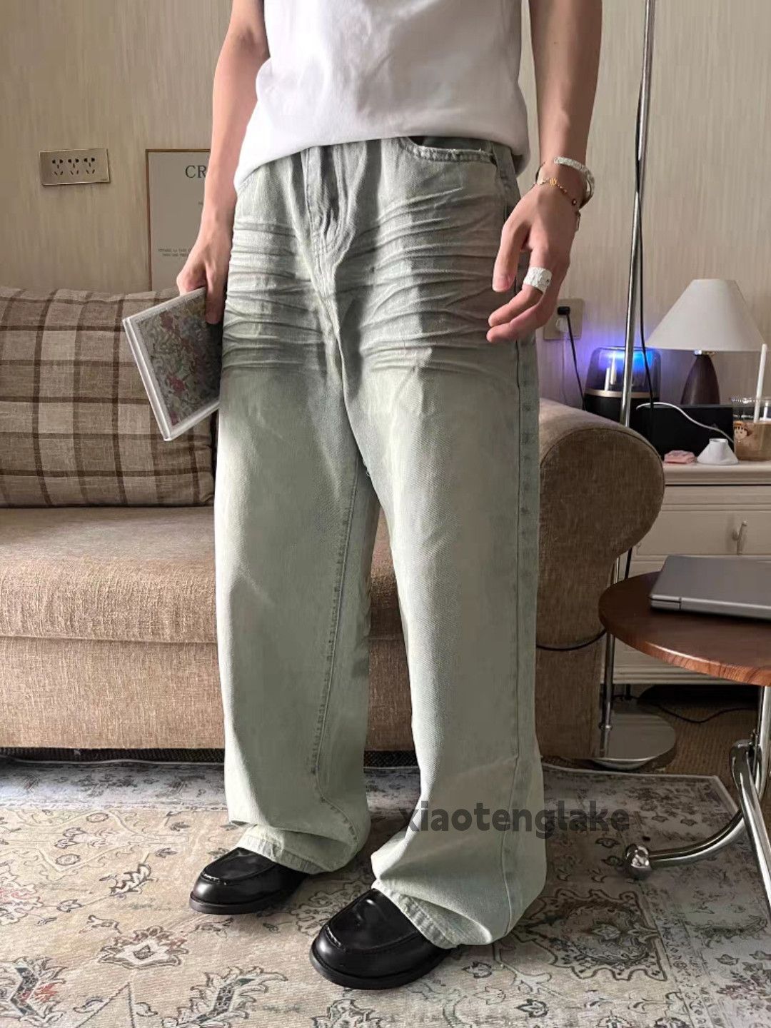 Jean Unisex washed retro faded loose baggy grunge jeans Size US 32 / EU 48 - 5 Thumbnail