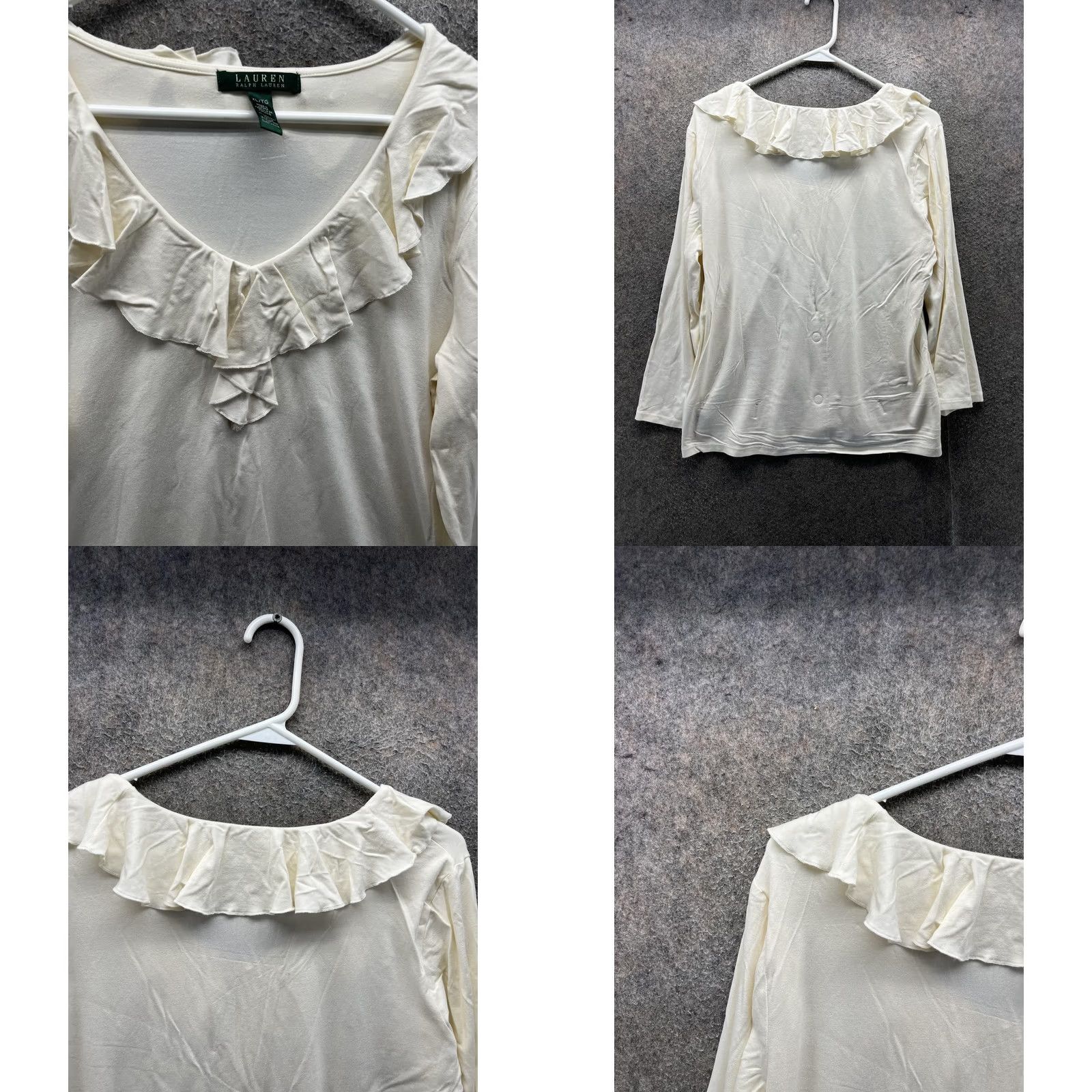 Ralph Lauren Lauren Ralph Lauren Shirt Womens XL White Ruffle V Neck Long Sleeve Top Boho Size XL / US 12-14 / IT 48-50 - 8 Thumbnail