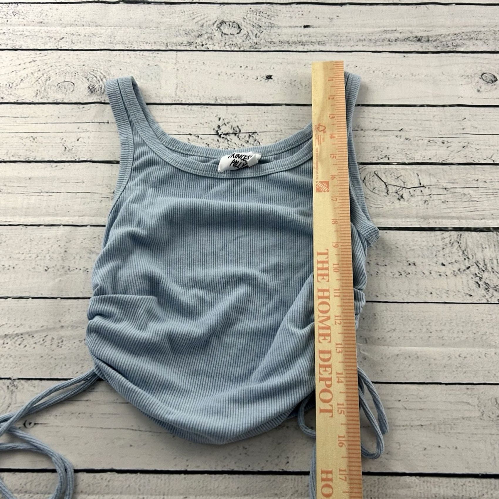 PRINCESS POLLY Princess Polly Tank Top Sleeveless Ribbed Side Tie Cropped Women's 6 Blue Shirt Cropped Tank Blue Princess Polly Womens 6 XS? Size M / US 6-8 / IT 42-44 - 2 Thumbnail