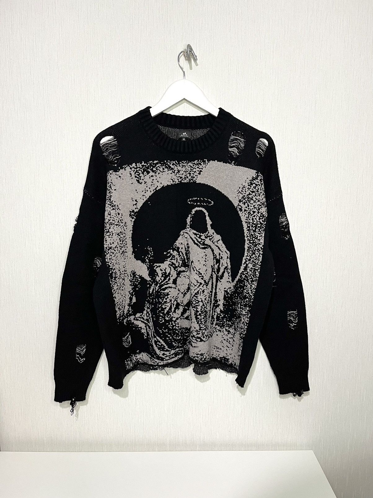 Japanese Brand Unisex Avant-Garde Opium Y2K Punk Destroyed Hole Sweater Size US M / EU 48-50 / 2 - 1 Thumbnail
