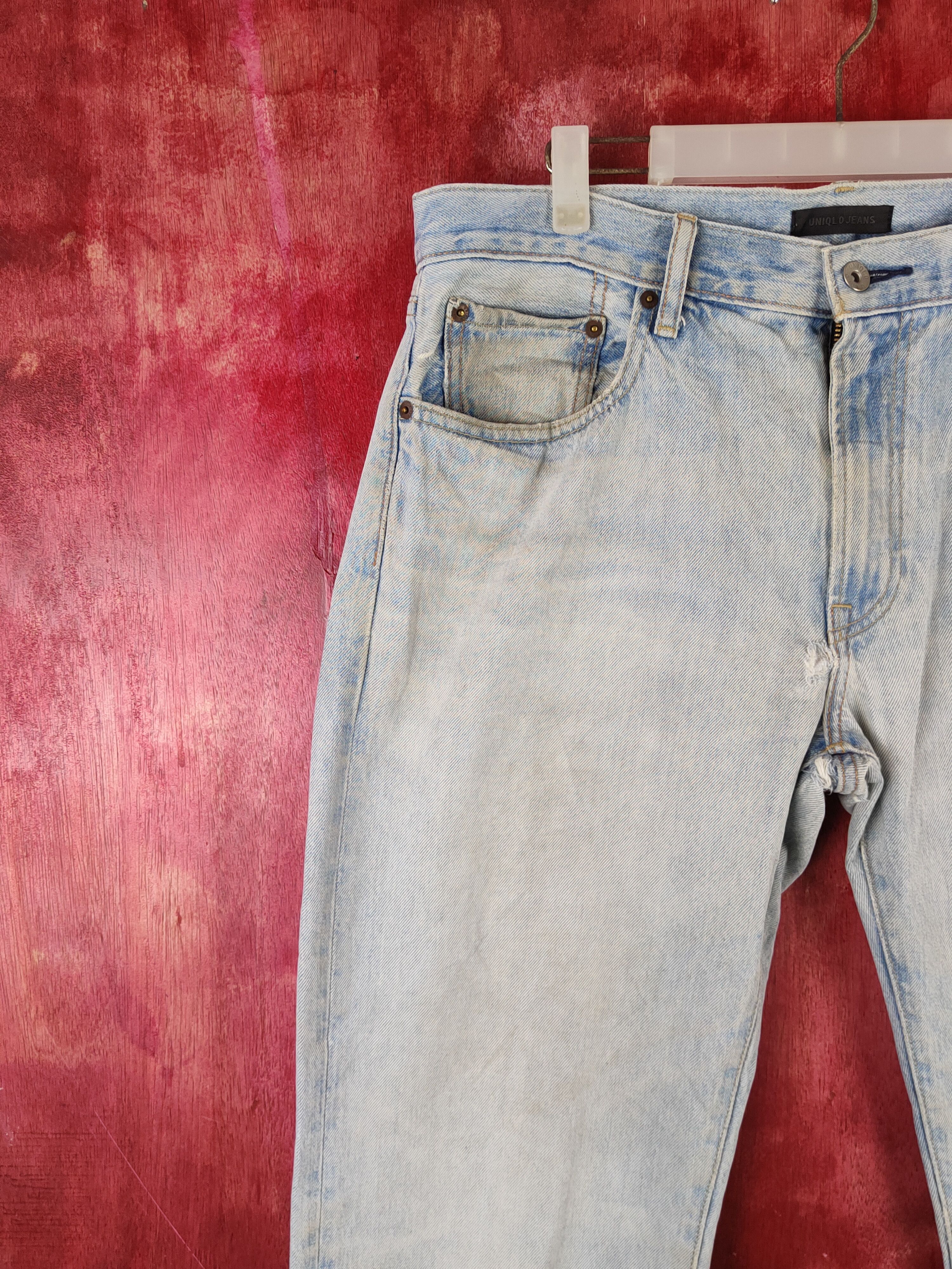 Japanese Brand Uniqlo Blue Faded Distressed Ripped Jeans #S2140 Size US 34 / EU 50 - 3 Thumbnail