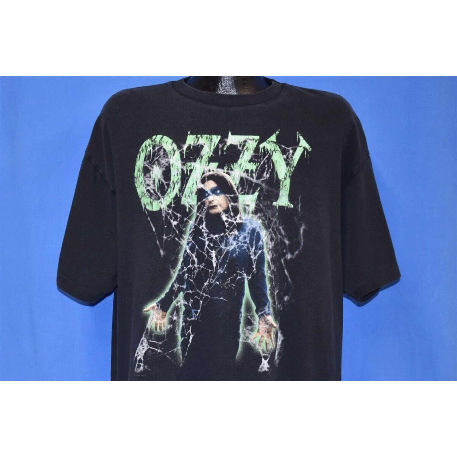 Image of Vintage VTG 90's Ozzy Osbourne Spiderwebs Cobweb Heavy Metal Doom Rock Black T-Shirt in White (Size