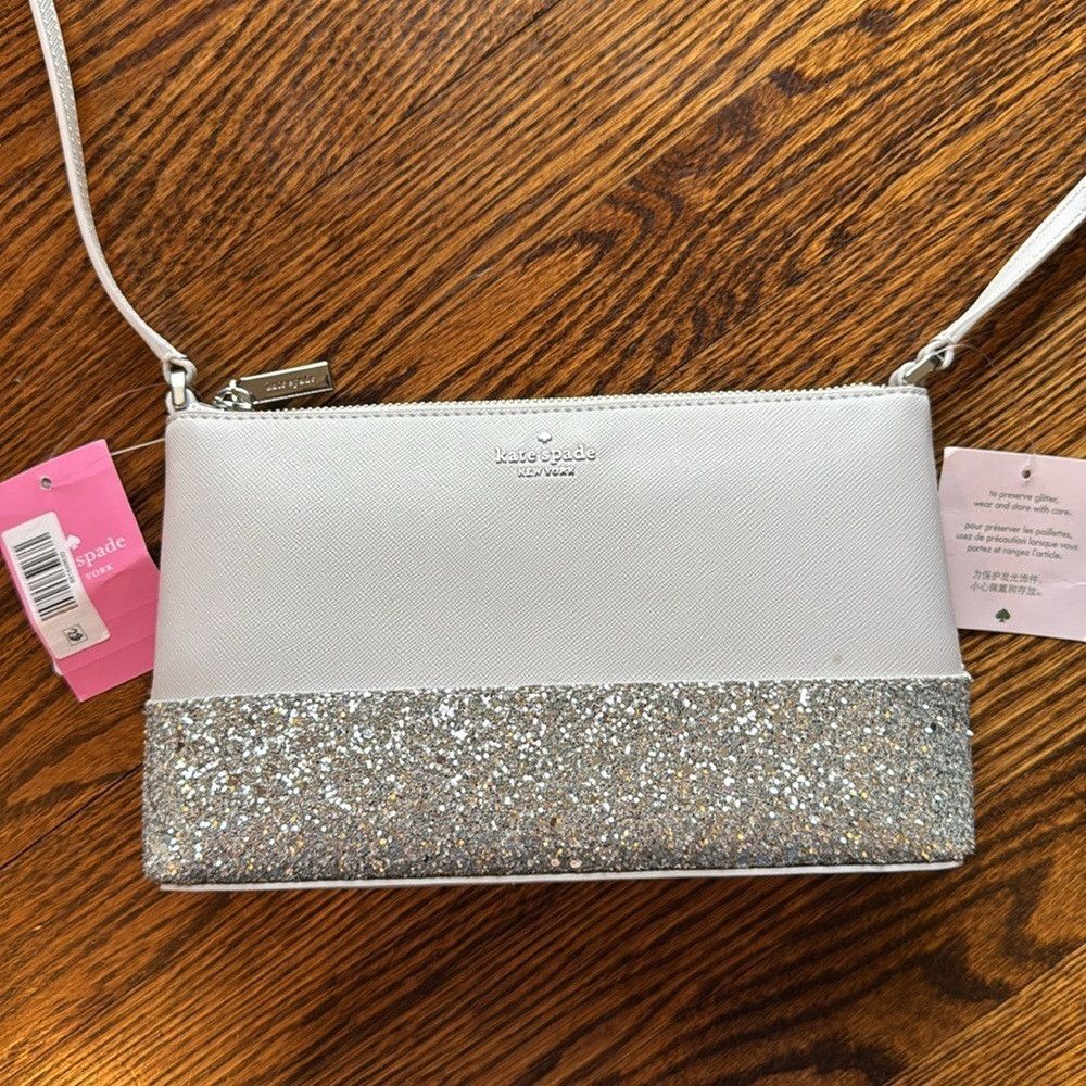 Kate Spade Kate Spade light gray flash glitter crossbody bag. Zipper c Size ONE SIZE - 2 Thumbnail