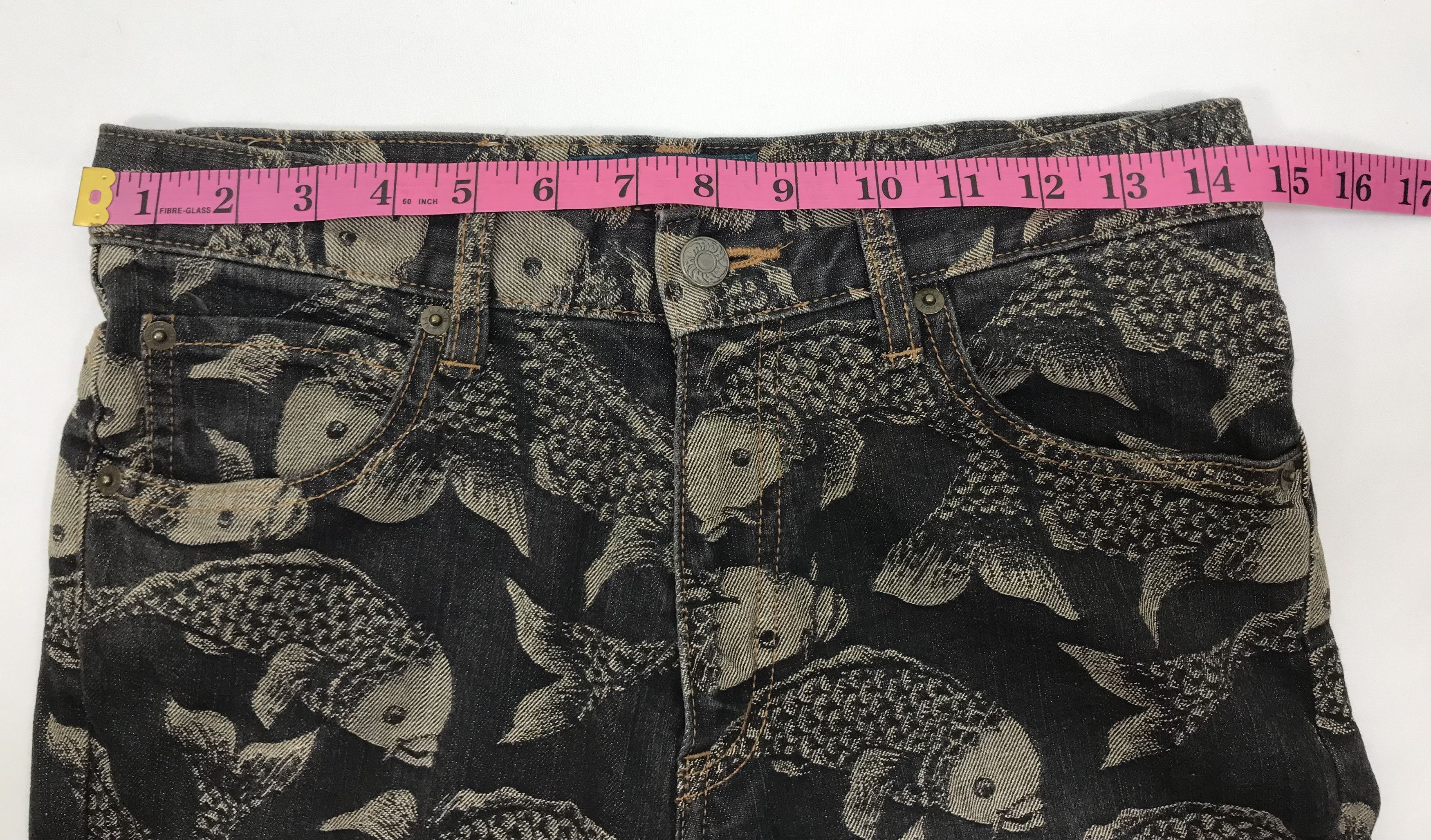 If Six Was Nine Vintage Japanese Art Embroidered Koi Fish Flare Jeans Size US 29 - 18 Thumbnail