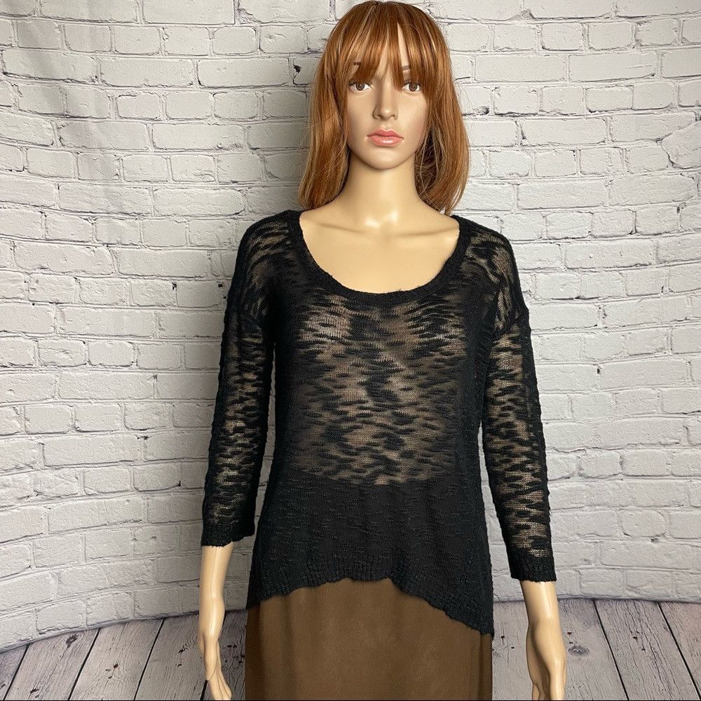 Other Pieces By Kensie Knit Black 3/4 Sleeve Sweater Size S Size S / US 4 / IT 40 - 1 Thumbnail