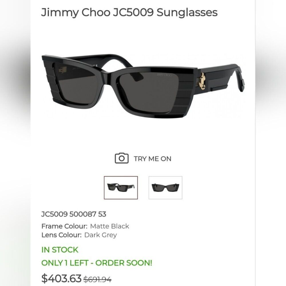 Jimmy Choo NWT Jimmy Choo Avenue Motif Tatum Sunglasses Matte Black Gr Size ONE SIZE - 1 Thumbnail