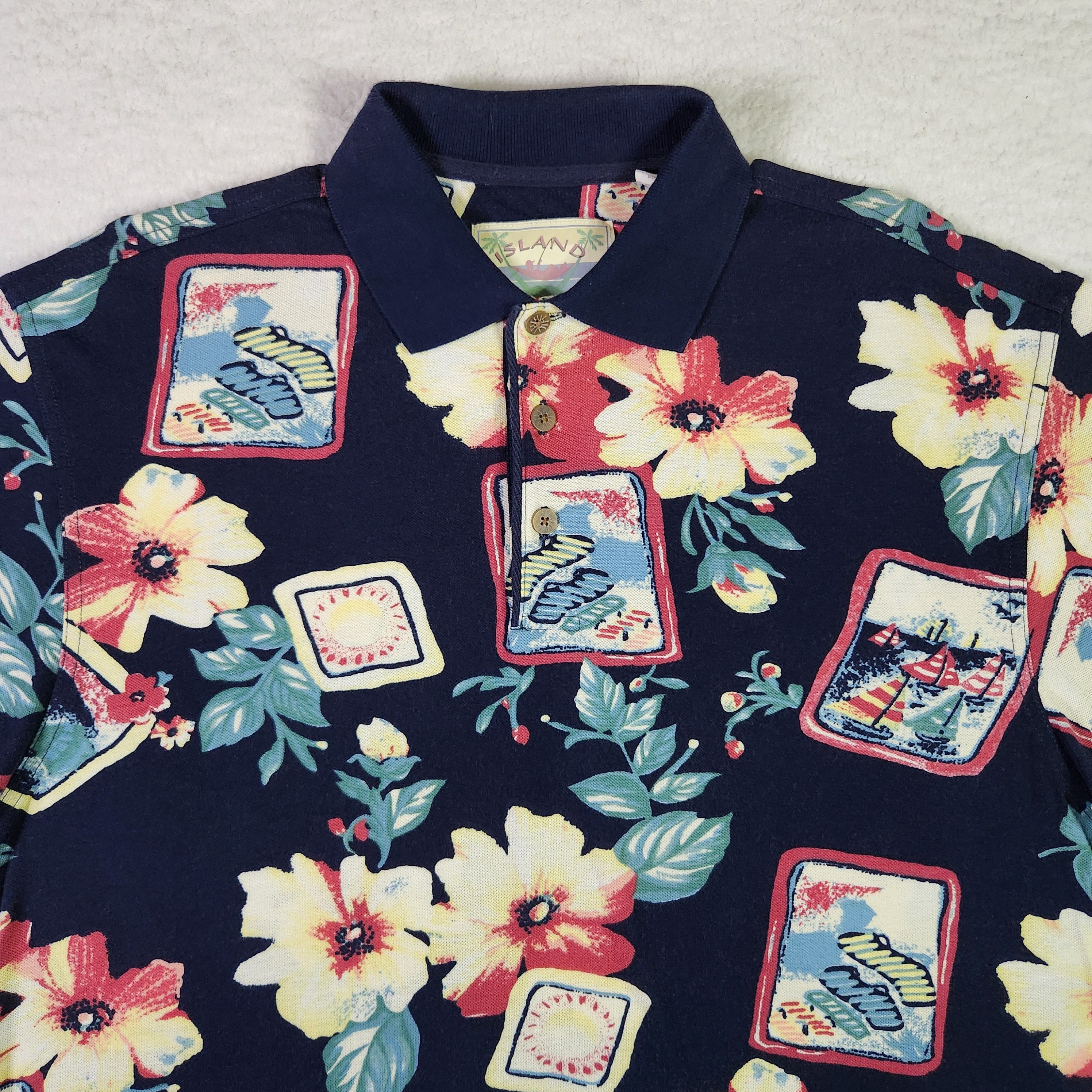 Vintage Island Fever VINTAGE Hawaiian Polo Shirt Small Blue Floral Size US S / EU 44-46 / 1 - 2 Thumbnail