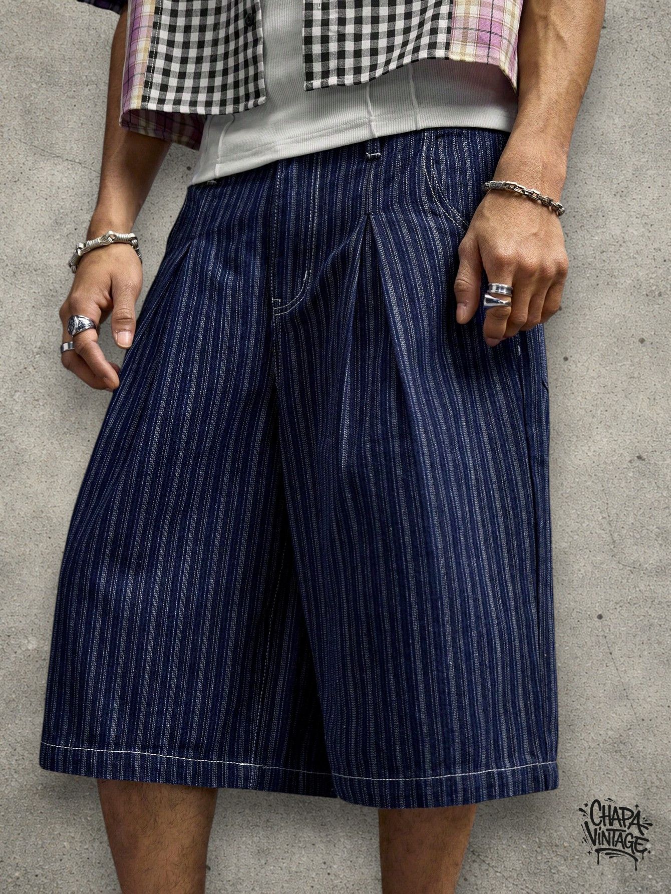Vintage Striped casual denim shorts Size US 34 / EU 50 - 3 Thumbnail