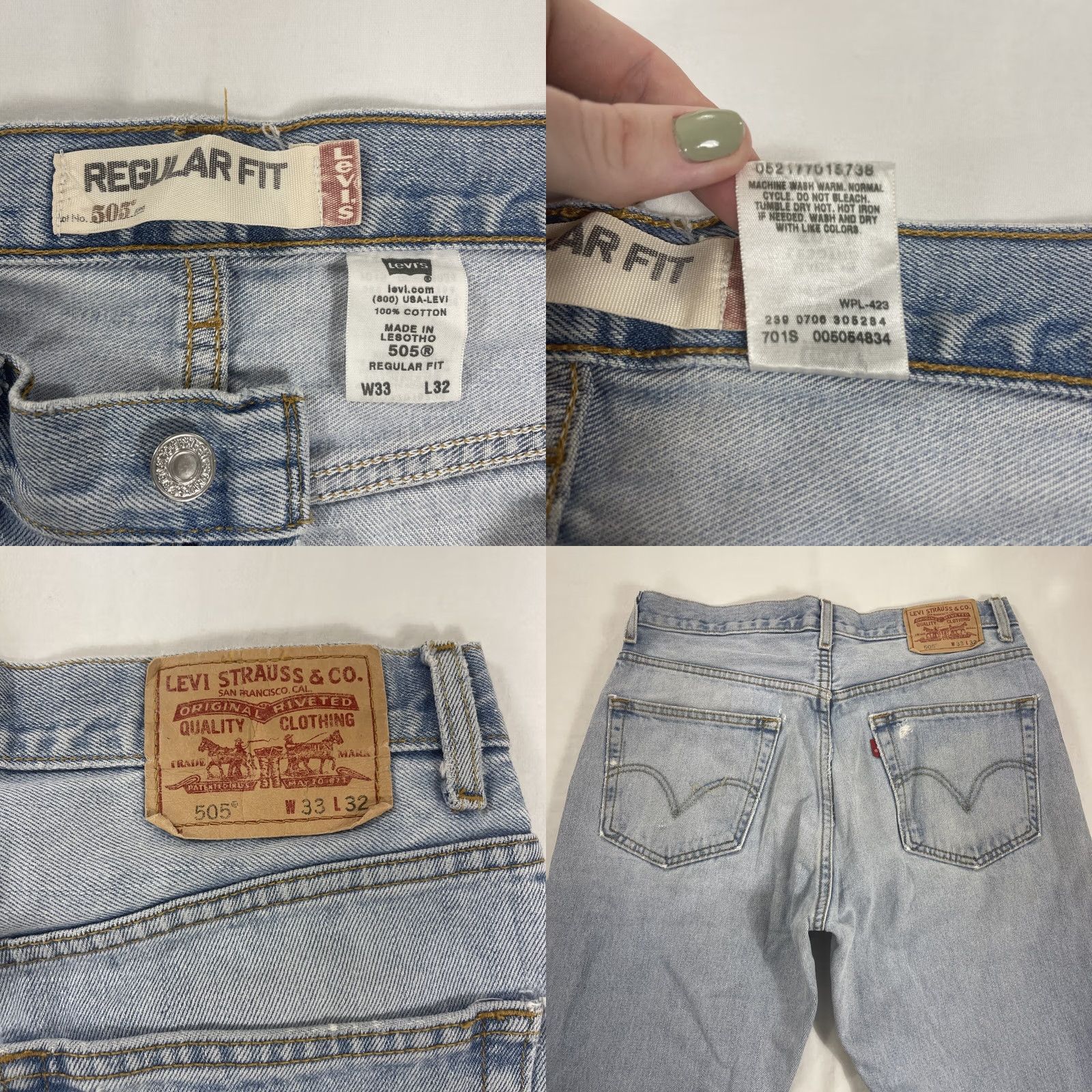 Levi's Levi's Denim Jeans 505 Regular Fit 33x32 Blue Distressed Men Size US 33 - 8 Thumbnail