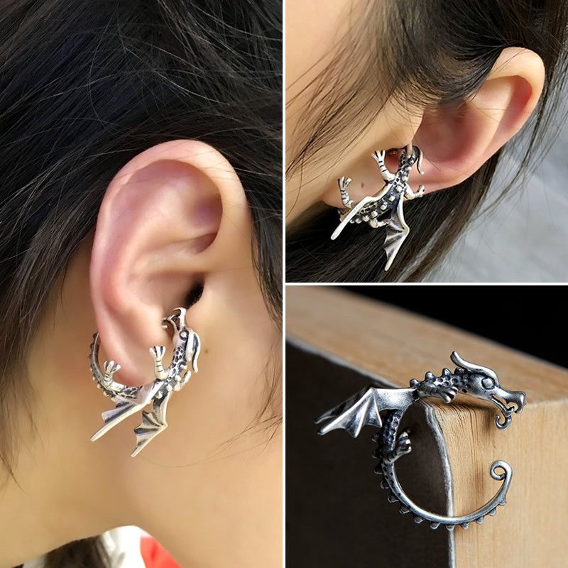 Jewelry Dragon Retro Earrings One Pairs Chrome Jewelry Size ONE SIZE - 2 Thumbnail