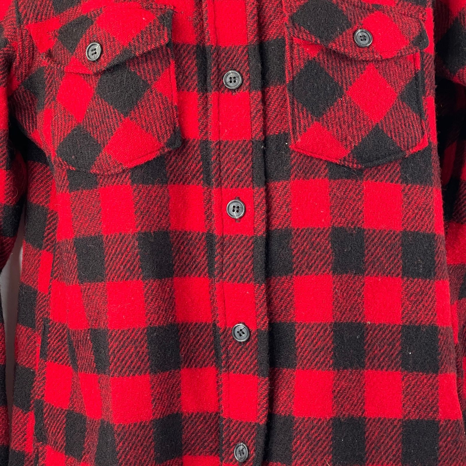 Lands' End × Vintage Lands' End Buffalo Check Wool Shirt Vintage Red Black Plaid Size M / US 6-8 / IT 42-44 - 6 Thumbnail