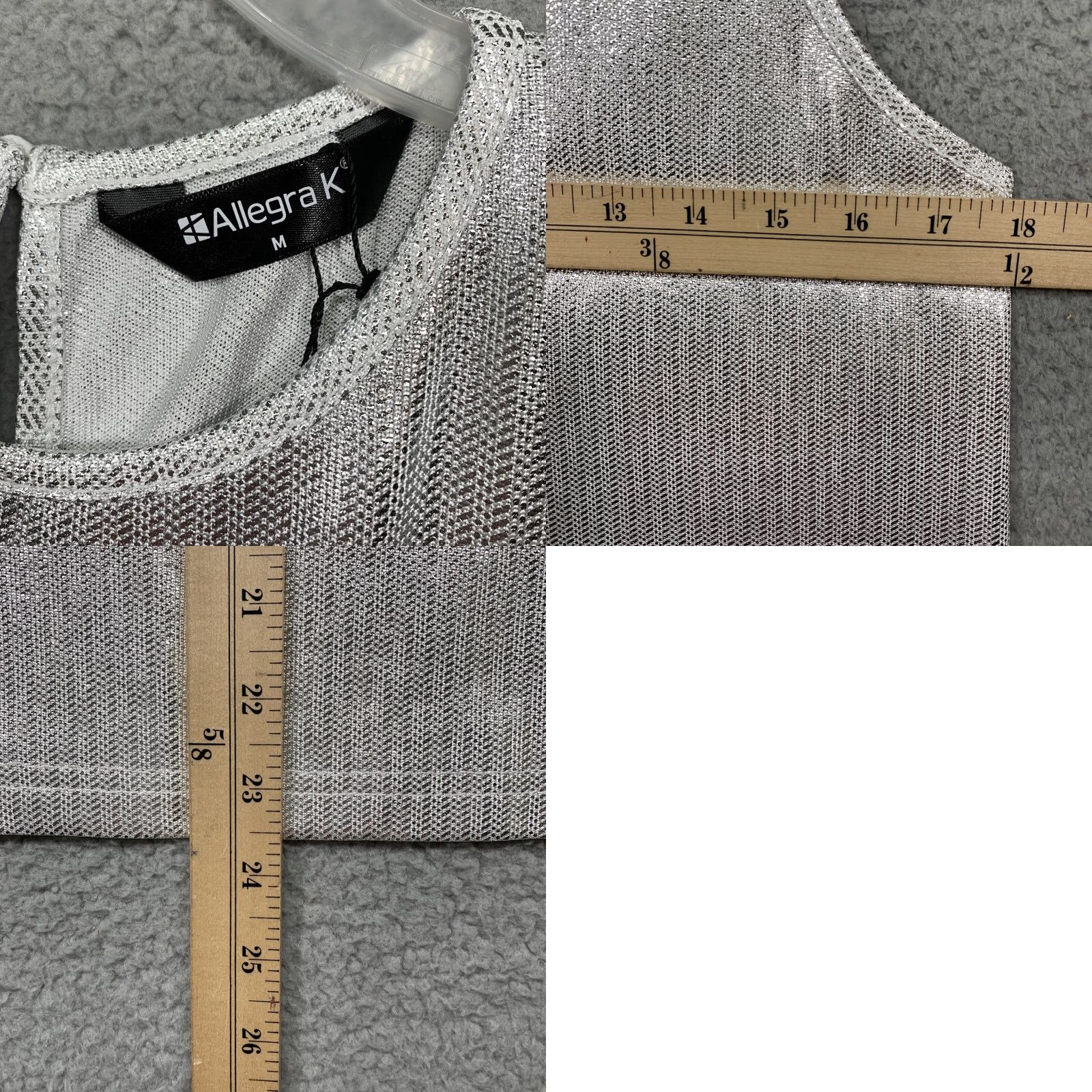 Vintage Allegra K Top Women's M White Silver Shiny 1 Button Closure Machine Washable Tank Blended Polyester Spandex Size M / US 6-8 / IT 42-44 - 8 Thumbnail