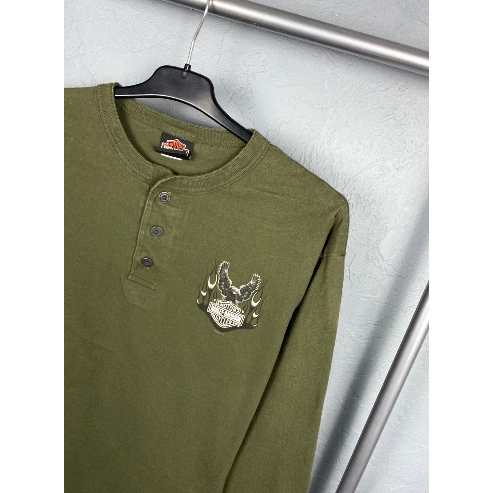 Harley Davidson Harley-Davidson T-Shirt Long Sleeve Mens L Vintage Olive 2006 Graphic Print Crew Neck Ombre? Size US L / EU 52-54 / 3 - 7 Thumbnail