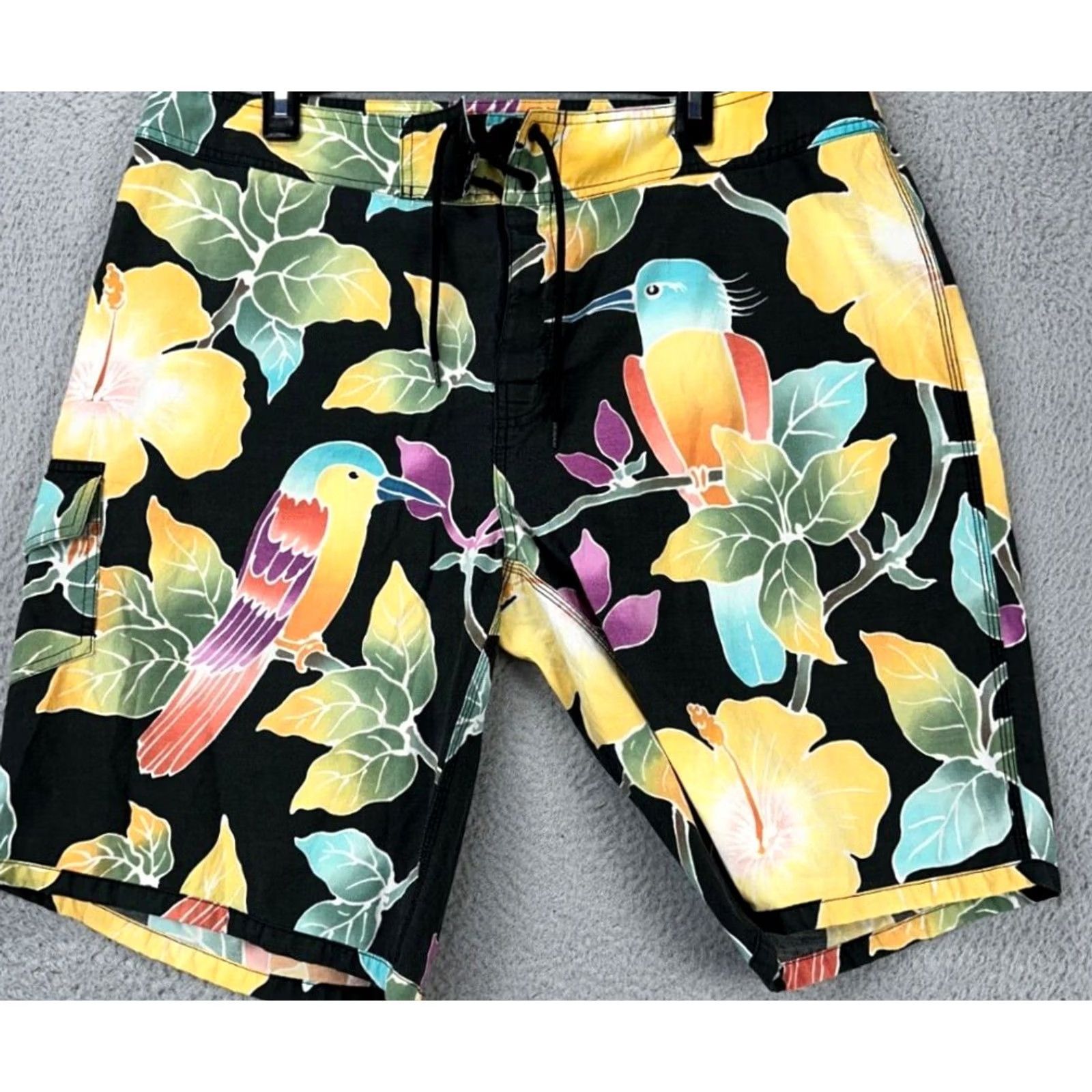 Polo Ralph Lauren VINTAGE Polo Ralph Lauren Swim Trunk Men 38 Black Jungle Birds Floral Drawstring Trunk Board Shorts Beach Outdoor Mens Size US M / EU 48-50 / 2 - 2 Thumbnail