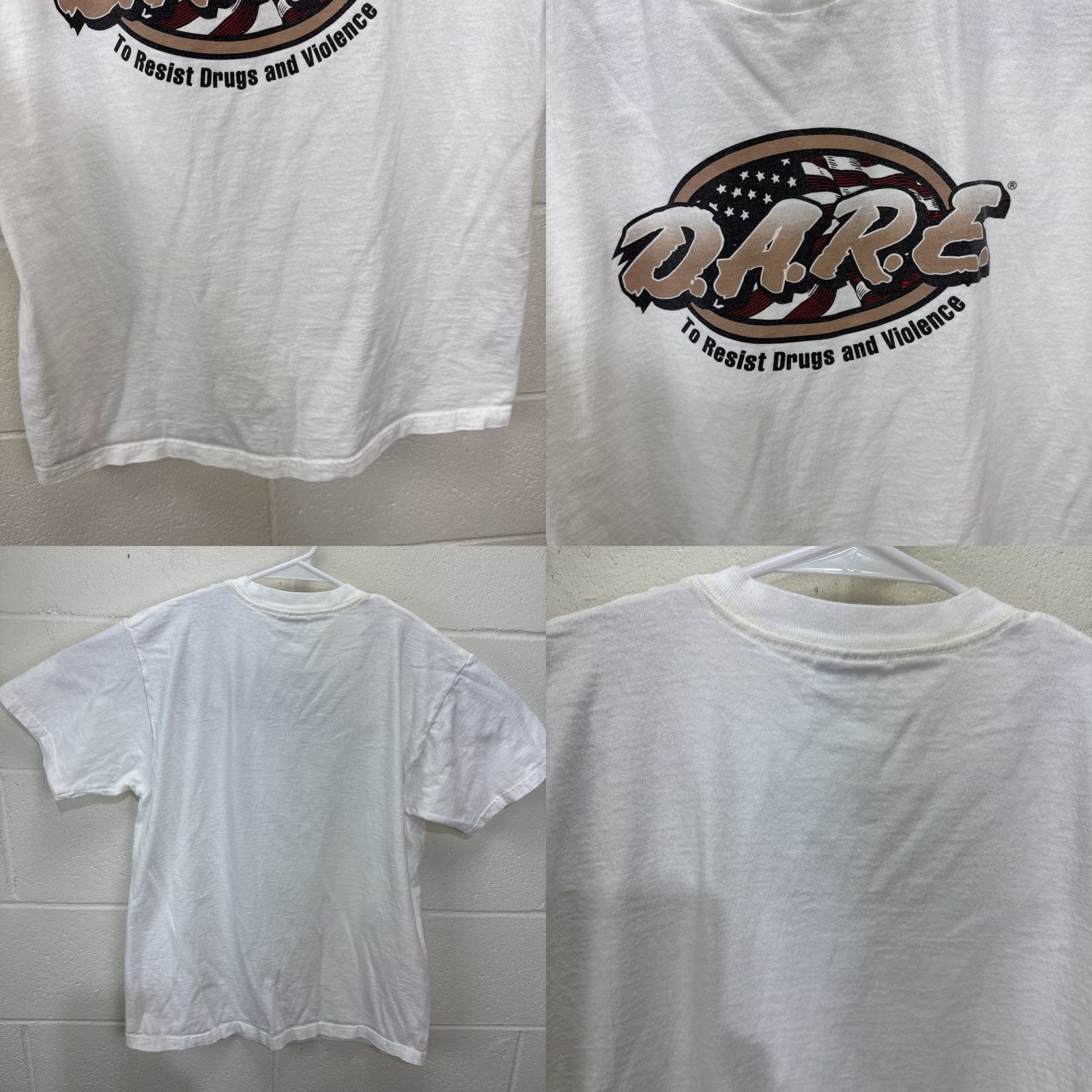 Fruit Of The Loom VINTAGE DARE T-Shirt USA Flag Graphic Print 90s Beige Adult Large Mens Size US L / EU 52-54 / 3 - 8 Thumbnail
